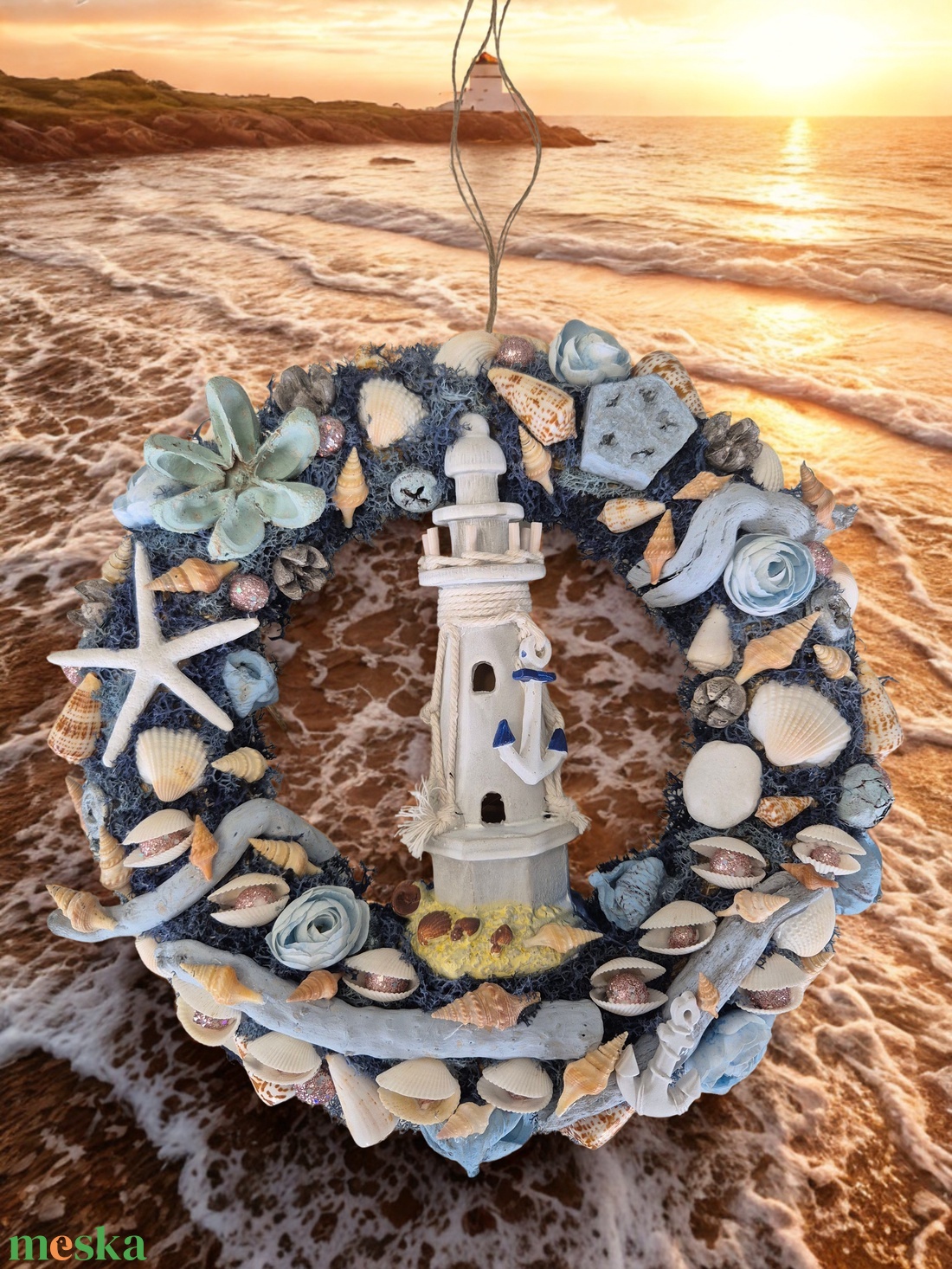 Tengerparti hangulatú ajtókopogtató / koszorú � kagylós, csillagos dísz - otthon & életmód - dekoráció - ajtó- és ablak dekoráció - ajtódísz & kopogtató - Meska.hu