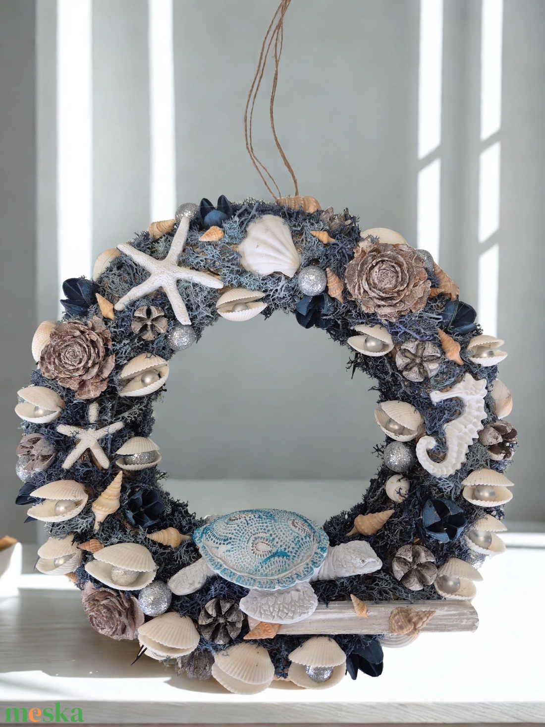 Tengerparti hangulatú ajtókopogtató / koszorú � kagylós, csillagos dísz - otthon & életmód - dekoráció - ajtó- és ablak dekoráció - ajtódísz & kopogtató - Meska.hu