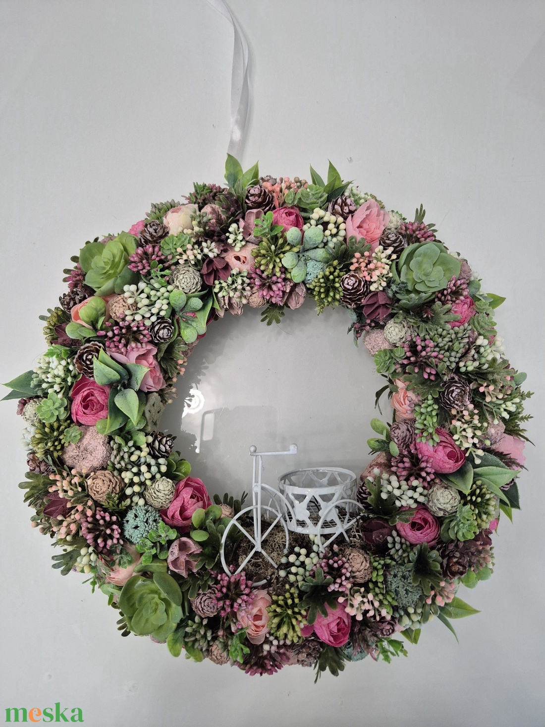 Virágos tavaszi-nyári ajtódísz - nagyméretű elegáns kopogtató - otthon & életmód - dekoráció - ajtó- és ablak dekoráció - ajtódísz & kopogtató - Meska.hu