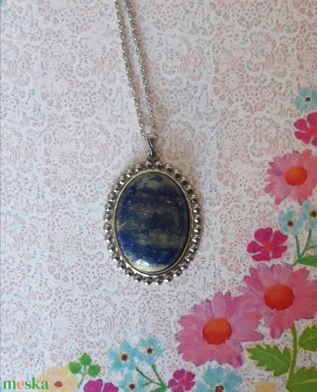 Lapis lazuli - nemesacél alapú ásvany nyaklánc - ékszer - nyaklánc - medálos nyaklánc - Meska.hu