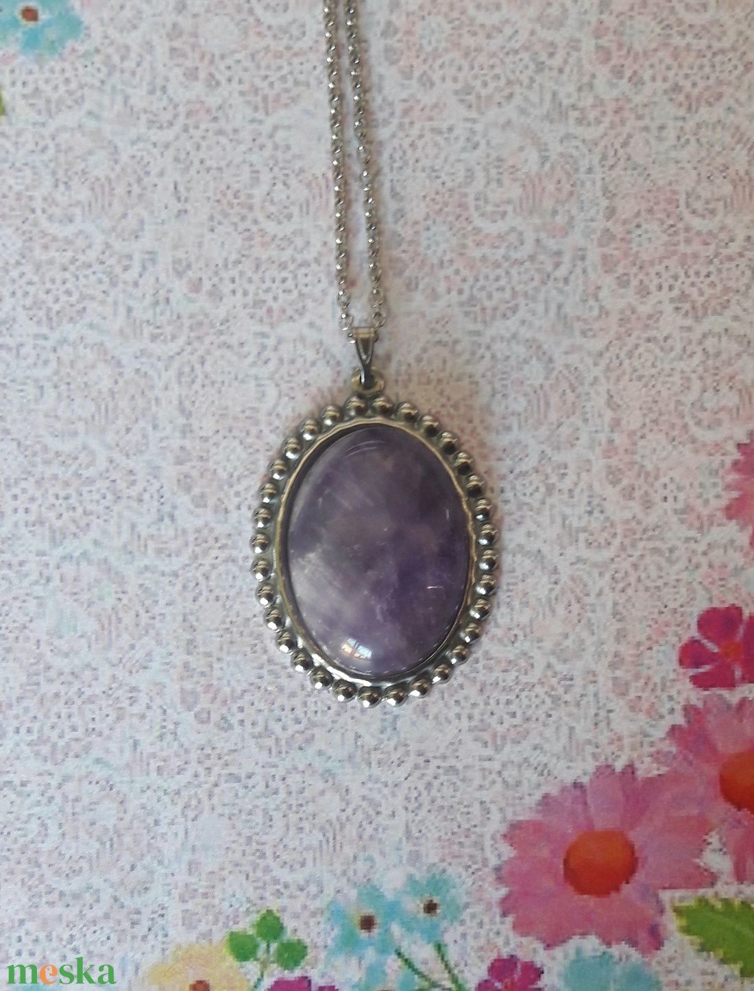 Amethyst - nemesacél alapú ásvány nyaklánc - ékszer - nyaklánc - medálos nyaklánc - Meska.hu