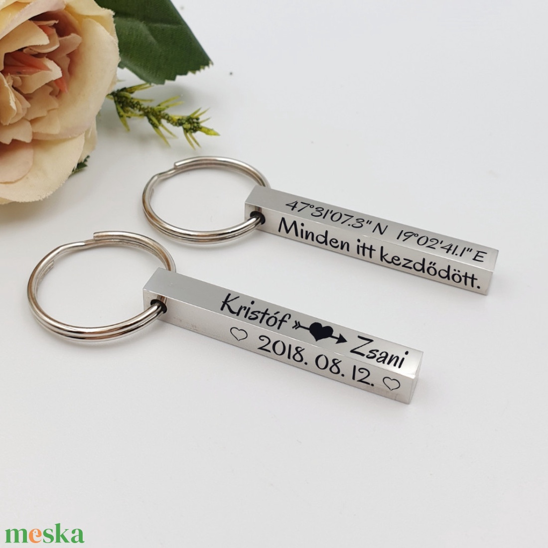 Gravírozott kulcstartó GPS koordinátákkal - Minden itt kezdődött... - táska & tok - kulcstartó & táskadísz - kulcstartó - Meska.hu