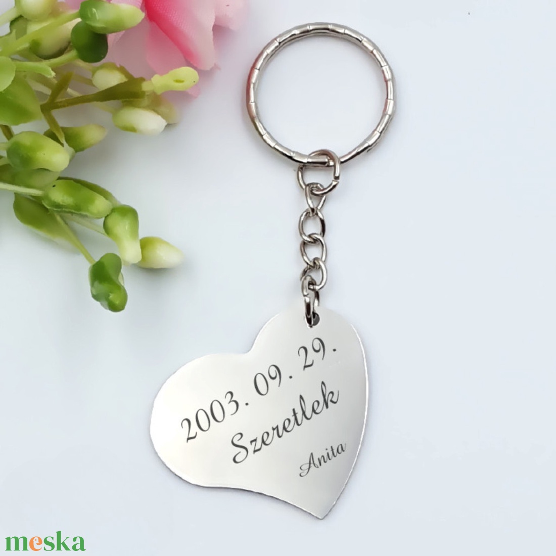 Gravírozott kulcstartó saját felirattal - szív medállal - táska & tok - kulcstartó & táskadísz - kulcstartó - Meska.hu