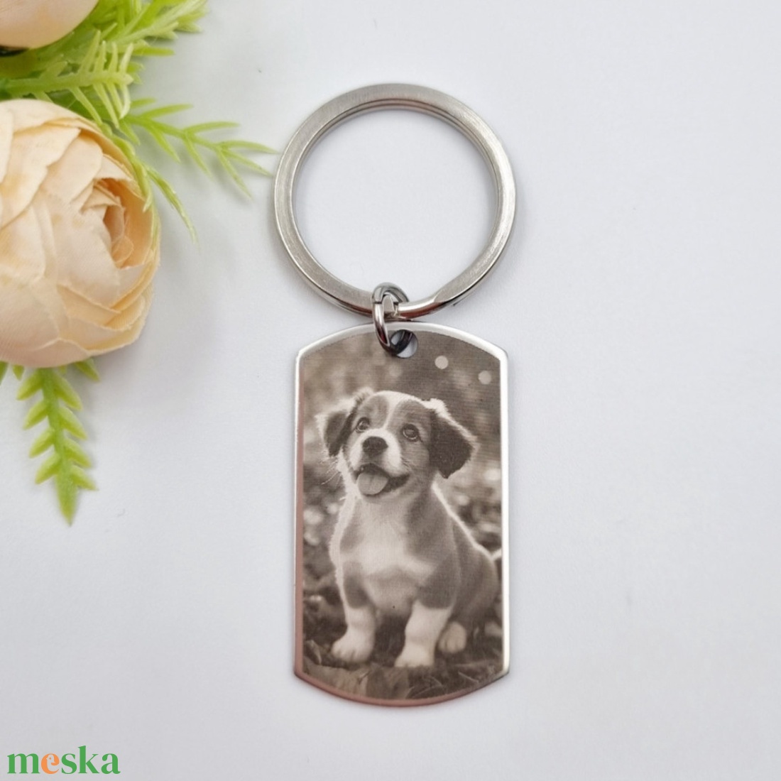 Saját fényképes gravírozott kulcstartó - téglalap medál kulcskarikán - táska & tok - kulcstartó & táskadísz - kulcstartó - Meska.hu