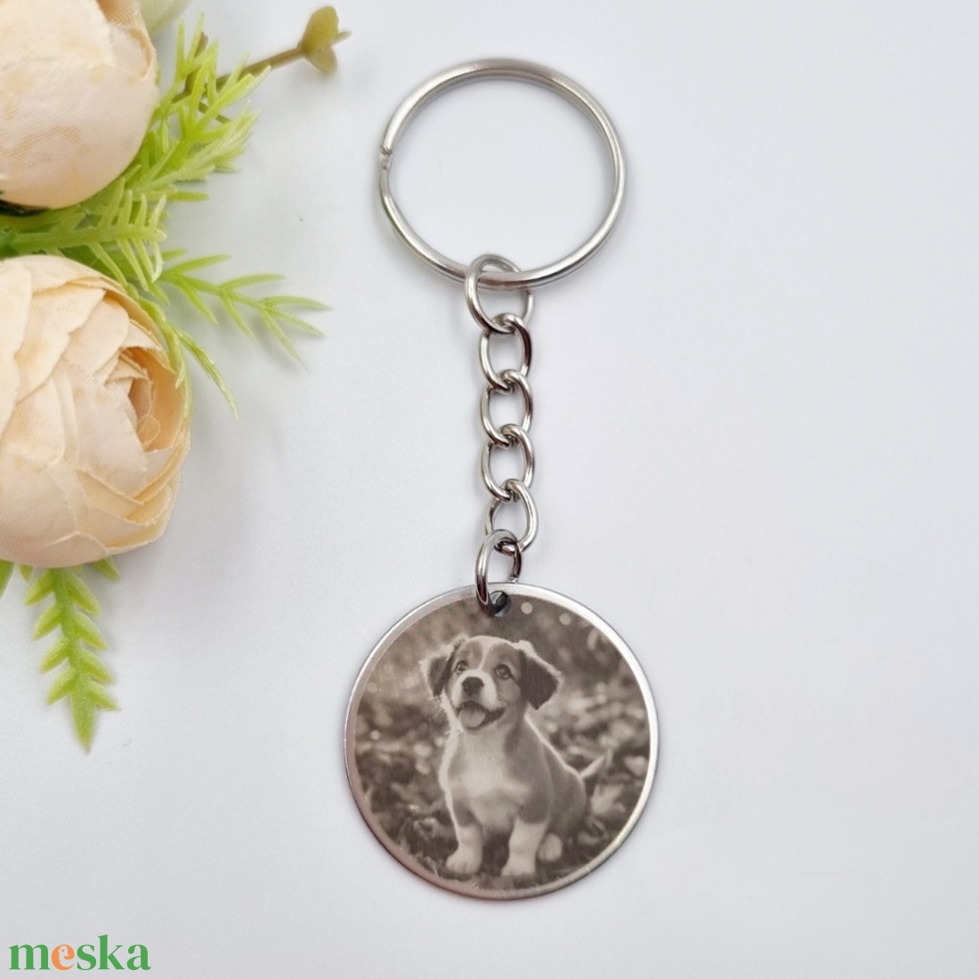 Saját fényképes gravírozott kulcstartó - kör medál lánccal - táska & tok - kulcstartó & táskadísz - kulcstartó - Meska.hu