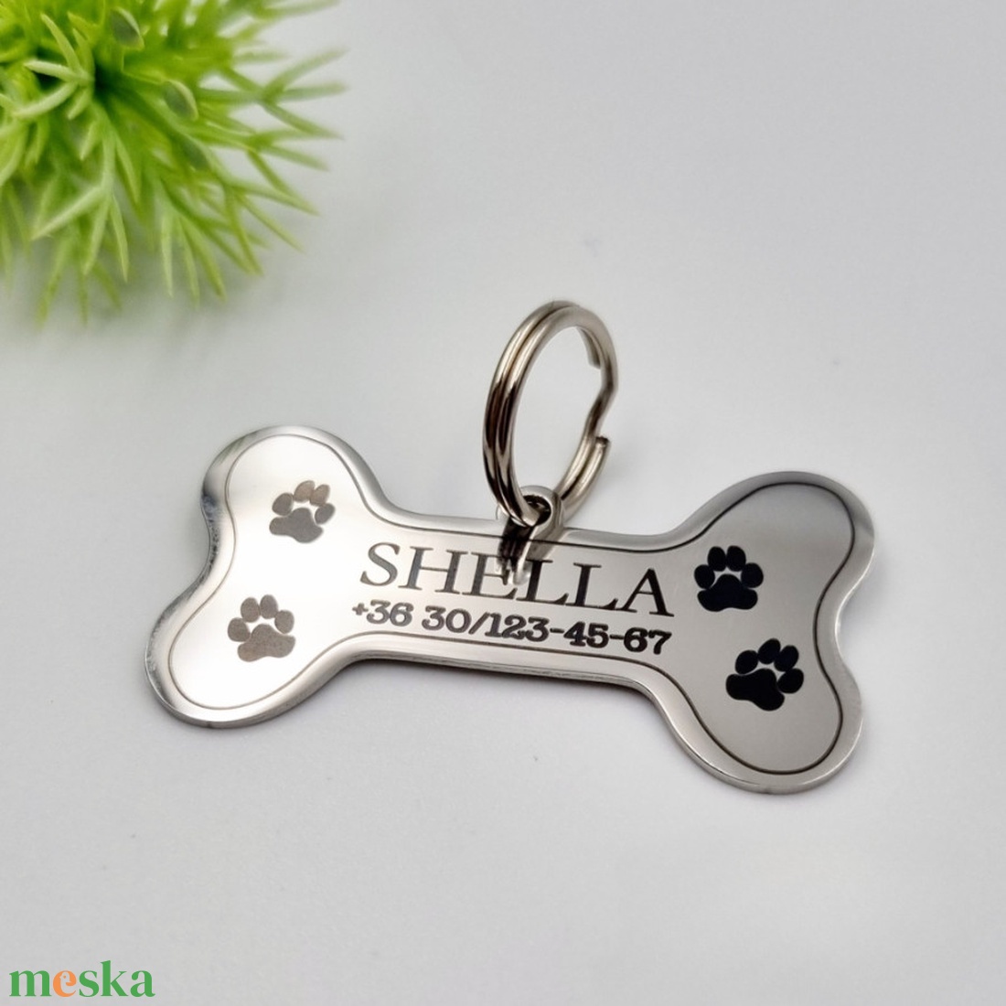 Csont alakú kutyabiléta saját kutyád nevével, a gazda telefonszámával - otthon & életmód - kisállatoknak - kutyáknak - kutya biléta - Meska.hu