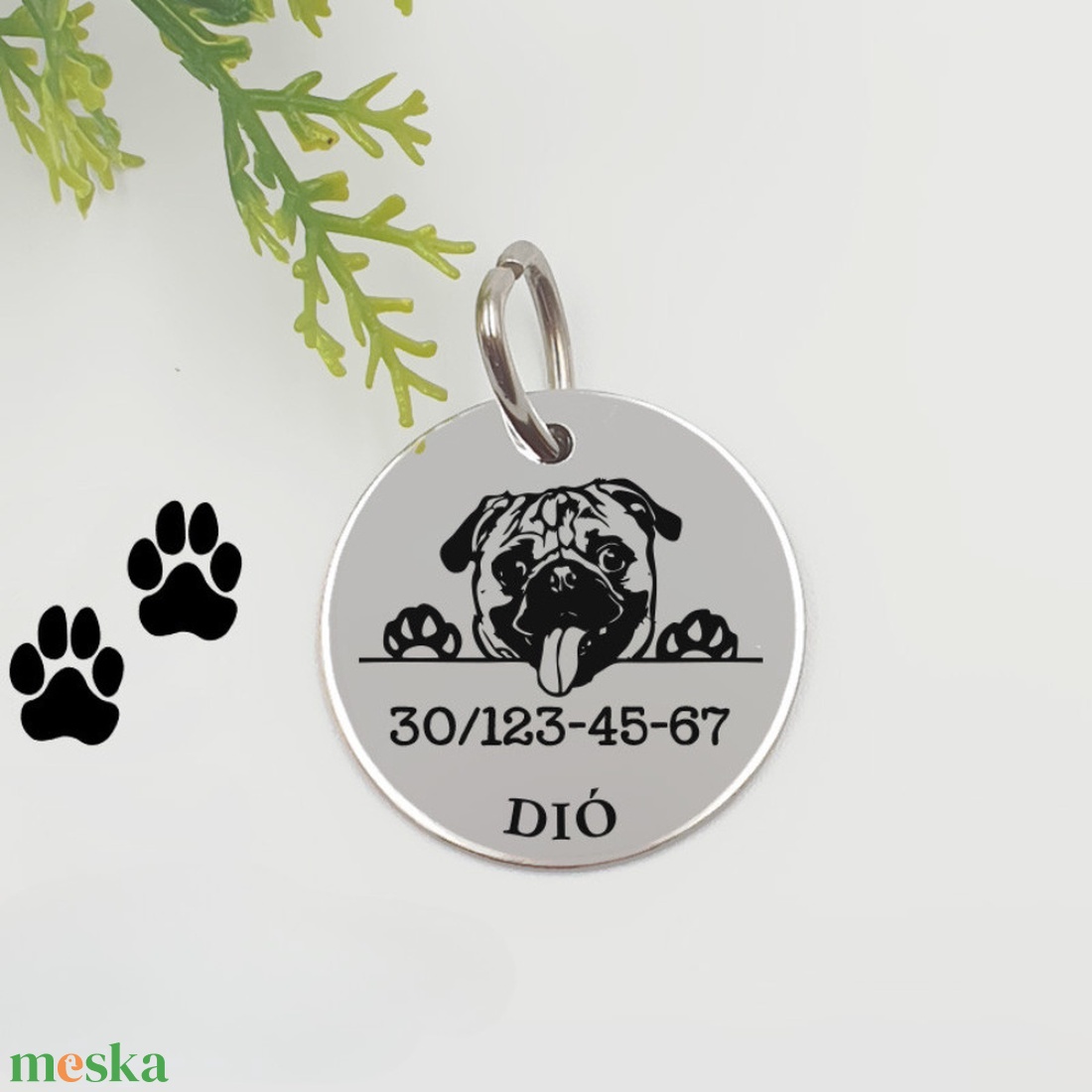 Mopsz kutyabiléta saját kutyád nevével, telefonszámmal - otthon & életmód - kisállatoknak - kutyáknak - kutya biléta - Meska.hu