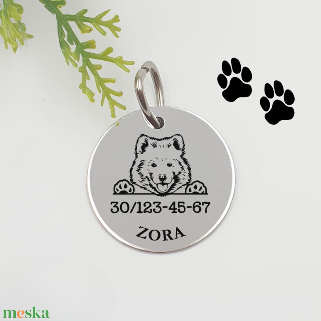 Szamojéd kutyabiléta saját kutyád nevével, telefonszámmal - otthon & életmód - kisállatoknak - kutyáknak - kutya biléta - Meska.hu