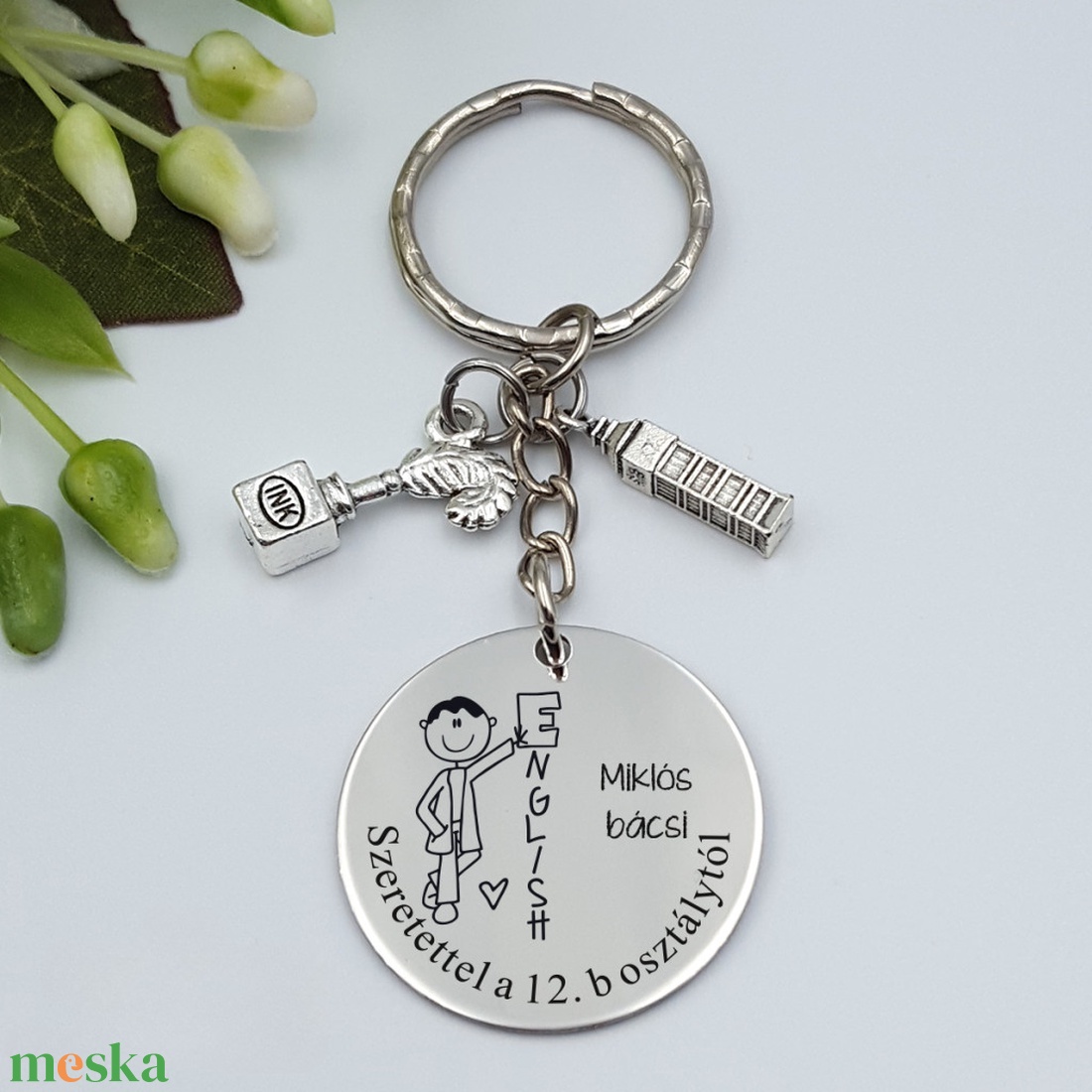 Ajándék angoltanárnak ballagásra, pedagógusnapra, tanév végére - Gravírozott grafikás ballagási kulcstartó 1_40. - táska & tok - kulcstartó & táskadísz - kulcstartó - Meska.hu