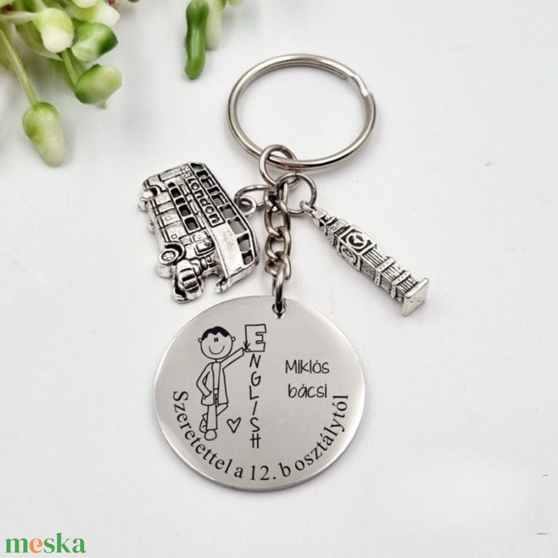 Ajándék angoltanárnak ballagásra, pedagógusnapra, tanév végére - Gravírozott grafikás ballagási kulcstartó 5_40. - táska & tok - kulcstartó & táskadísz - kulcstartó - Meska.hu
