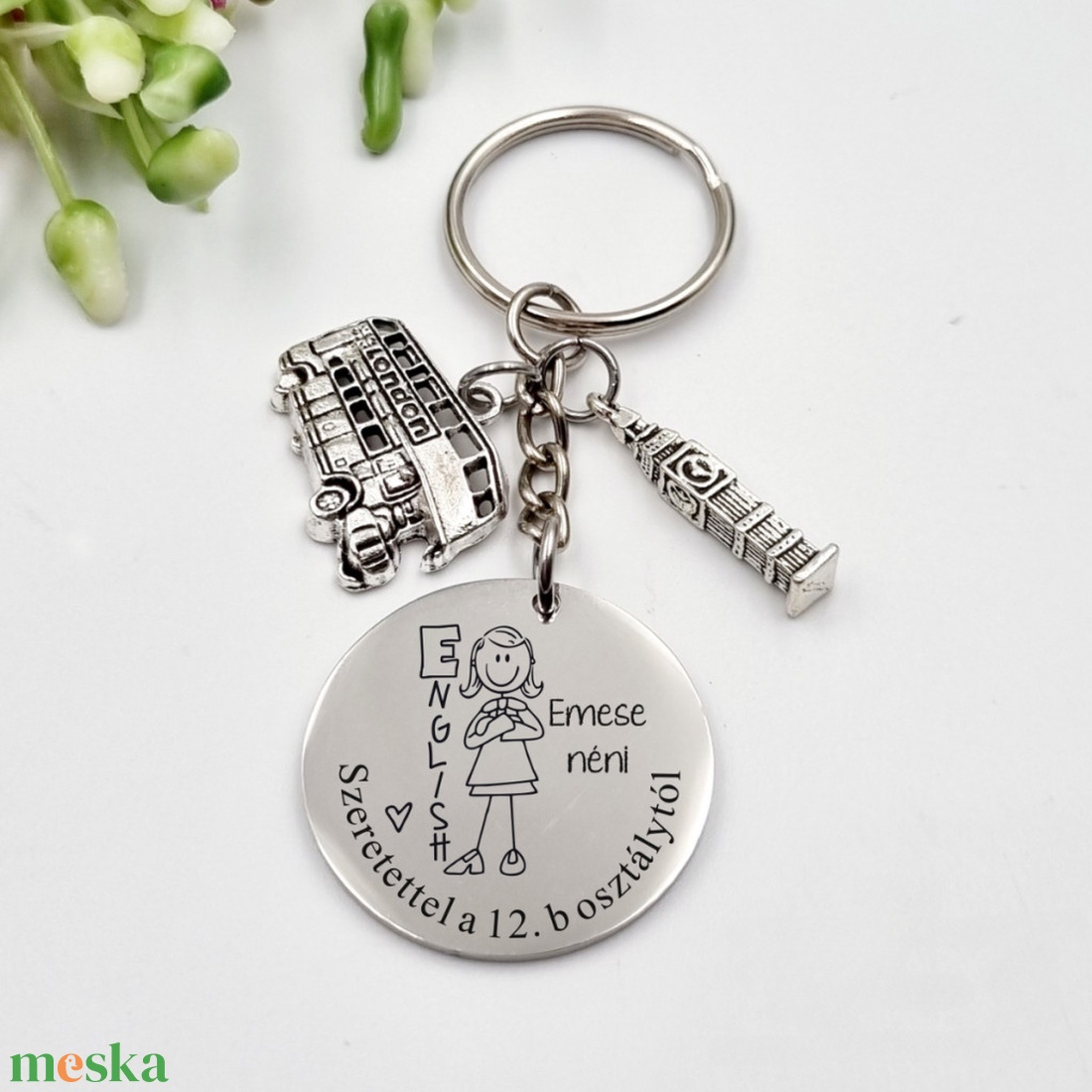 Ajándék angoltanárnak ballagásra, pedagógusnapra, tanév végére - Gravírozott grafikás ballagási kulcstartó 5_41. - táska & tok - kulcstartó & táskadísz - kulcstartó - Meska.hu
