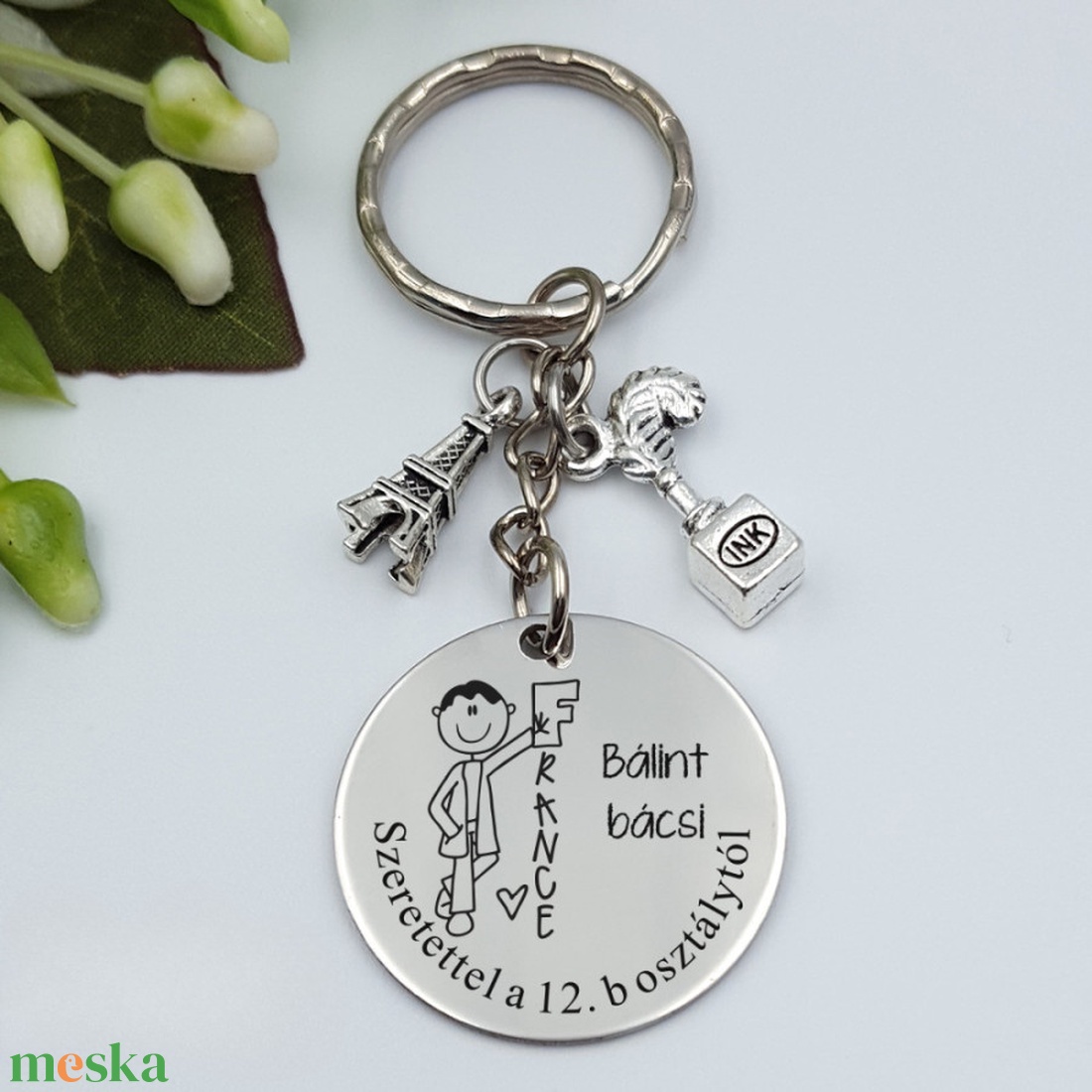 Ajándék franciatanárnak ballagásra, pedagógusnapra, tanév végére - Gravírozott grafikás ballagási kulcstartó 1_42. - táska & tok - kulcstartó & táskadísz - kulcstartó - Meska.hu