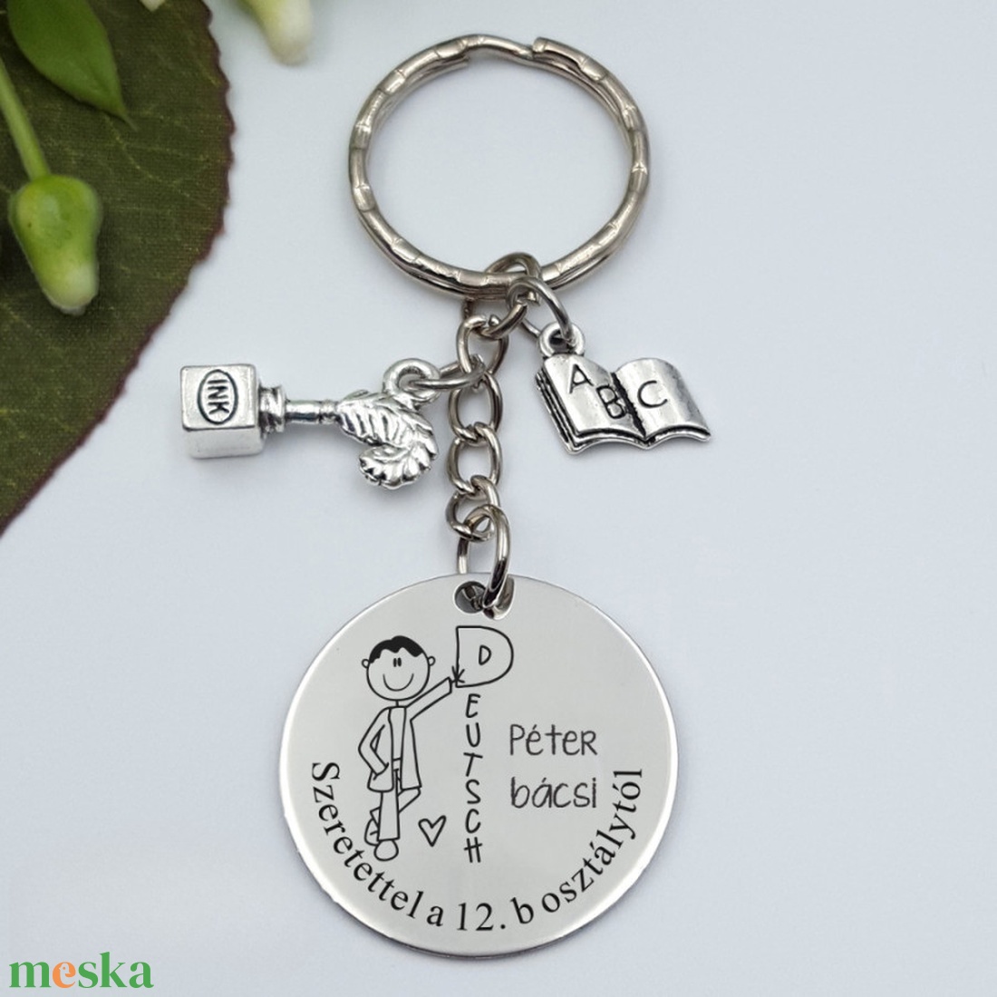 Ajándék némettanárnak ballagásra, pedagógusnapra, tanév végére - Gravírozott grafikás ballagási kulcstartó 1_44. - táska & tok - kulcstartó & táskadísz - kulcstartó - Meska.hu