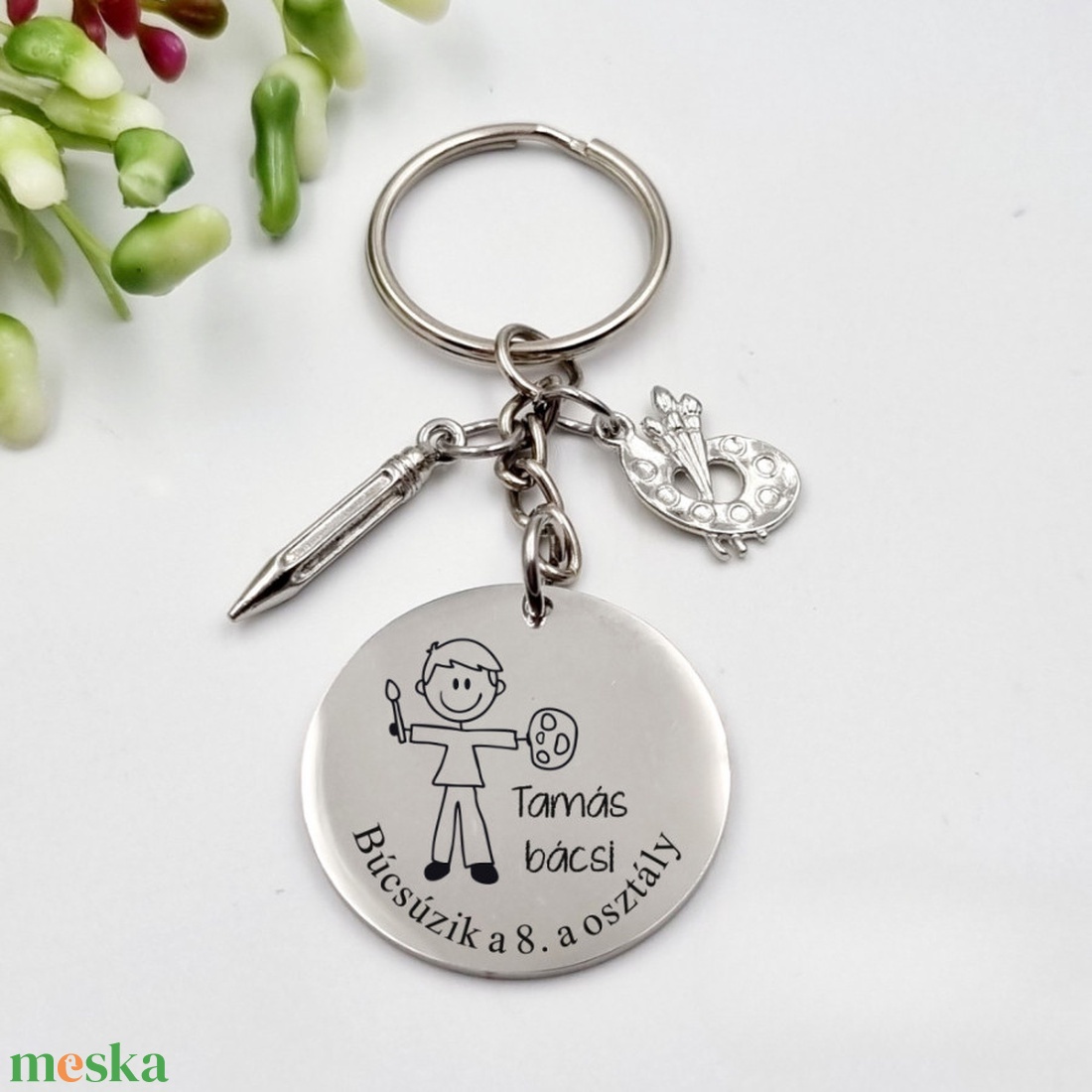 Ajándék rajztanárnak ballagásra, pedagógusnapra, tanév végére - Gravírozott grafikás ballagási kulcstartó 1_36. - táska & tok - kulcstartó & táskadísz - kulcstartó - Meska.hu