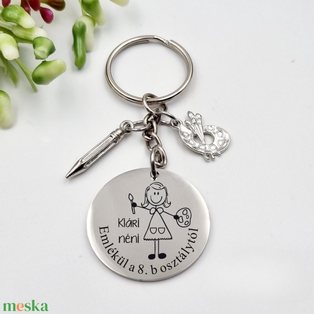Ajándék rajztanárnőnek ballagásra, pedagógusnapra, tanév végére - Gravírozott grafikás ballagási kulcstartó 1_36. - táska & tok - kulcstartó & táskadísz - kulcstartó - Meska.hu