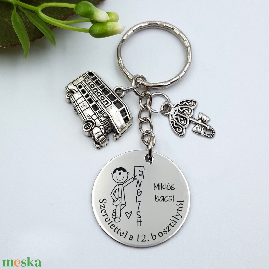 Ajándék angoltanárnak ballagásra, pedagógusnapra, tanév végére - Gravírozott grafikás ballagási kulcstartó 2_40. - táska & tok - kulcstartó & táskadísz - kulcstartó - Meska.hu