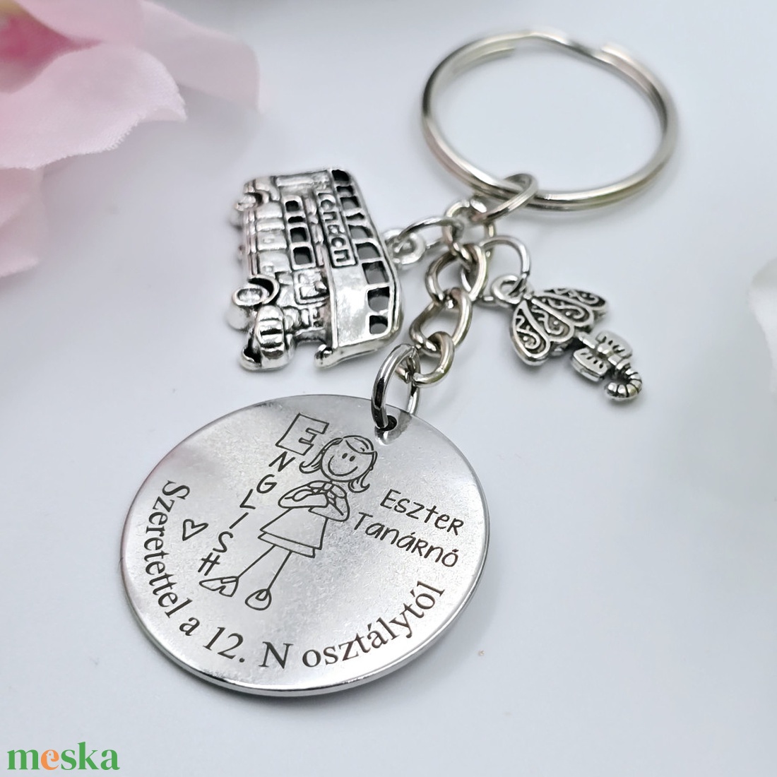 Ajándék angoltanárnak ballagásra, pedagógusnapra, tanév végére - Gravírozott grafikás ballagási kulcstartó 2_41. - táska & tok - kulcstartó & táskadísz - kulcstartó - Meska.hu