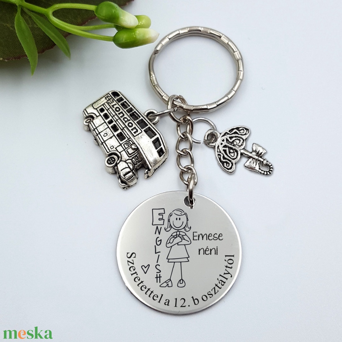 Ajándék angoltanárnak ballagásra, pedagógusnapra, tanév végére - Gravírozott grafikás ballagási kulcstartó 2_41. - táska & tok - kulcstartó & táskadísz - kulcstartó - Meska.hu