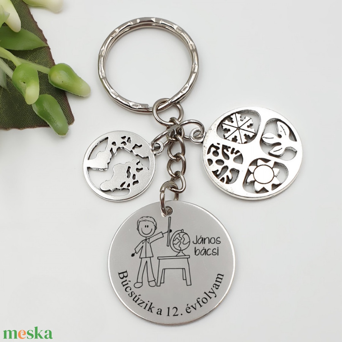 Ajándék földrajztanárnak ballagásra, pedagógusnapra, tanév végére - Gravírozott grafikás ballagási kulcstartó 3_24. - táska & tok - kulcstartó & táskadísz - kulcstartó - Meska.hu
