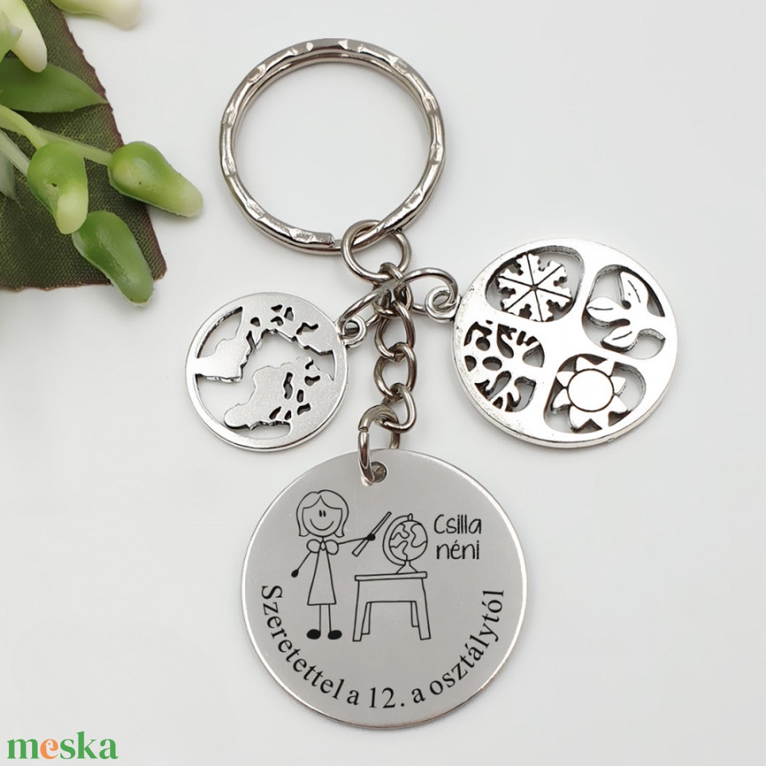 Ajándék földrajztanárnőnek ballagásra, pedagógusnapra, tanév végére - Gravírozott grafikás ballagási kulcstartó 3_25. - táska & tok - kulcstartó & táskadísz - kulcstartó - Meska.hu