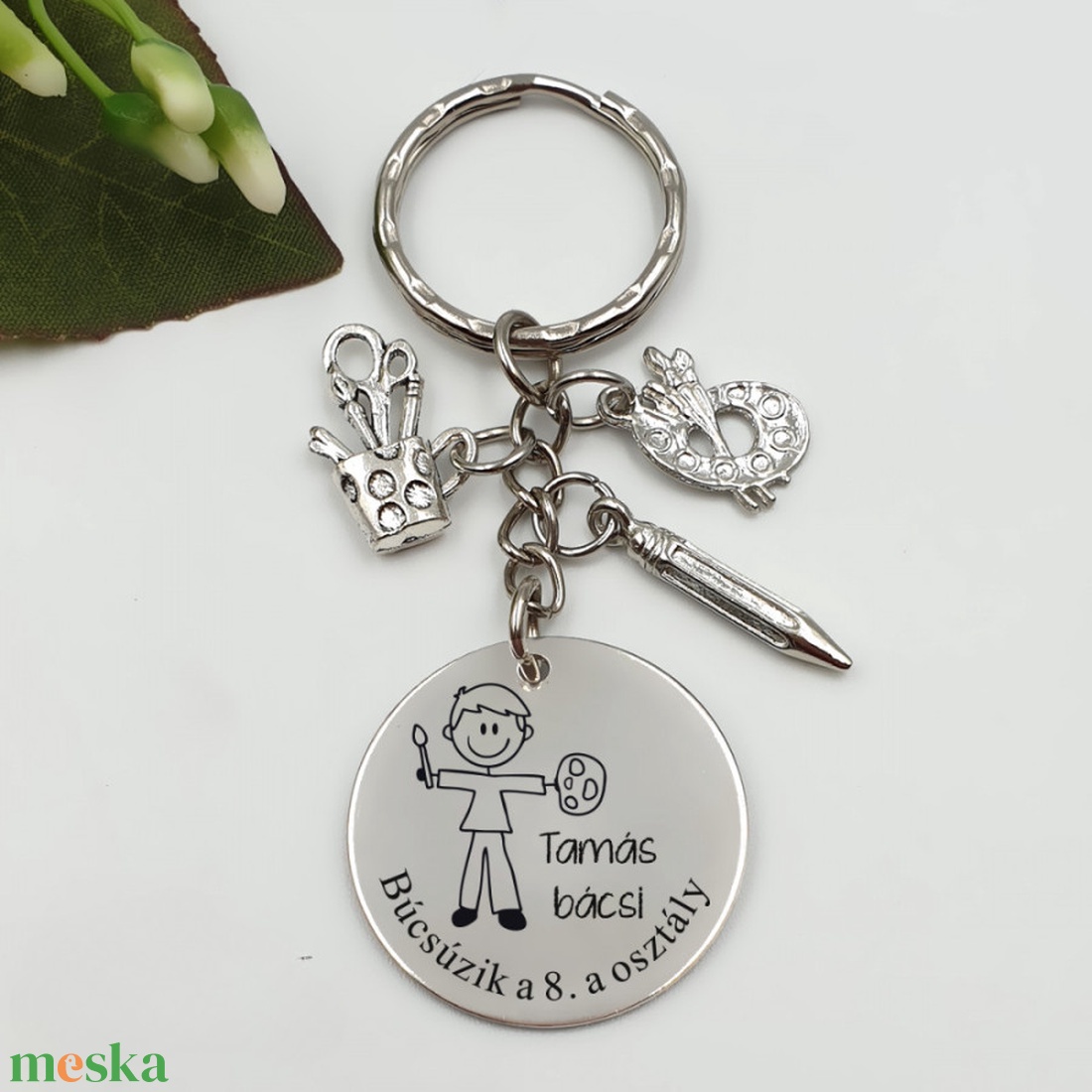 Ajándék rajztanárnak ballagásra, pedagógusnapra, tanév végére - Gravírozott grafikás ballagási kulcstartó 2_36. - táska & tok - kulcstartó & táskadísz - kulcstartó - Meska.hu