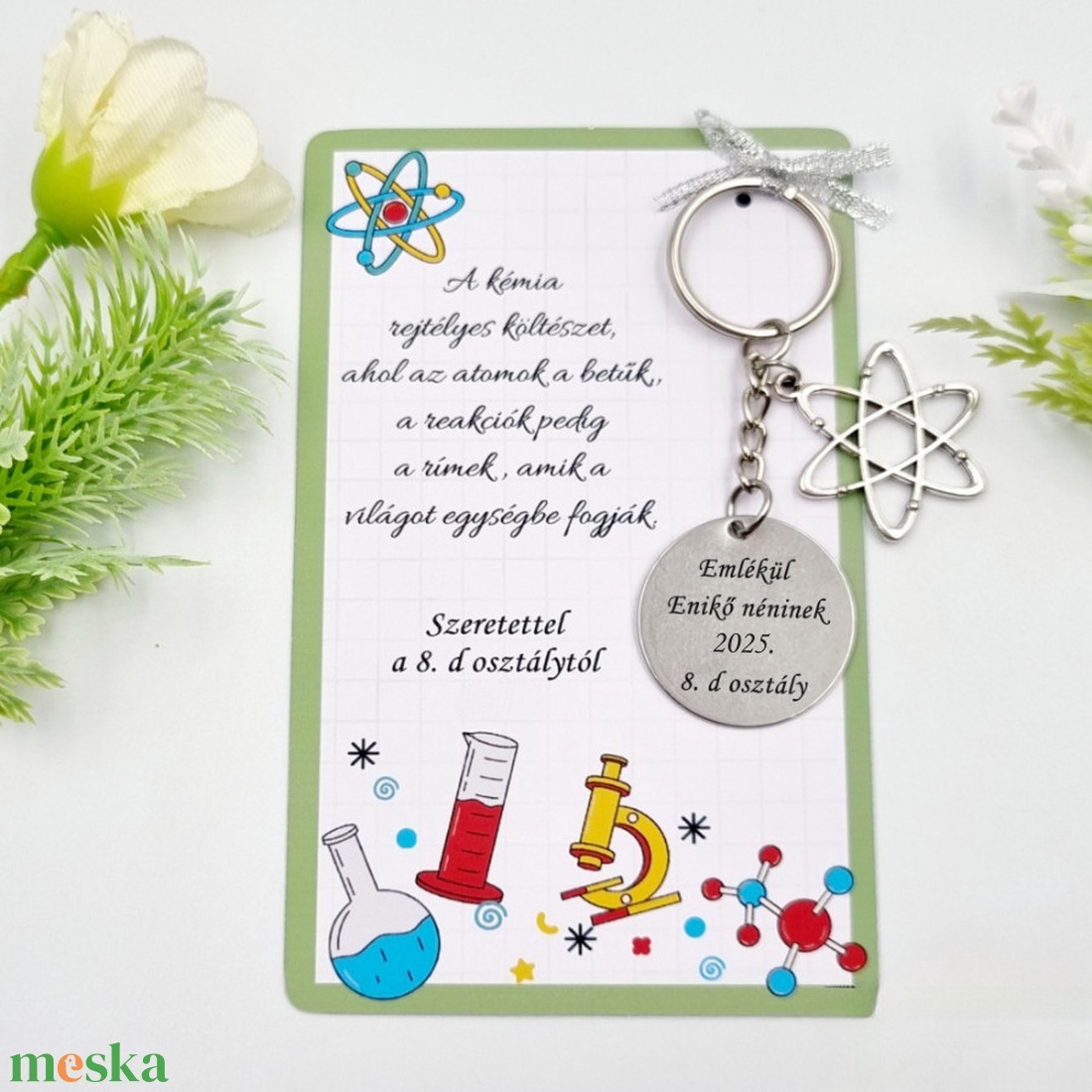 Kémia tanároknak ajándék ballagásra, pedagógusnapra, tanév végére - Gravírozott ballagási kulcstartó ajándékkártyán - táska & tok - kulcstartó & táskadísz - kulcstartó - Meska.hu
