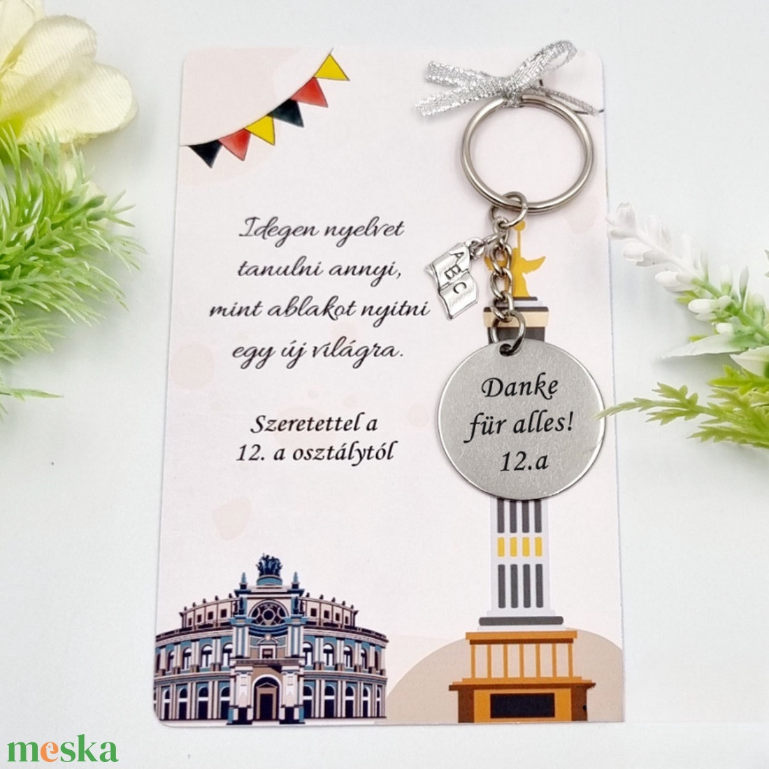 Német tanároknak ajándék ballagásra, pedagógusnapra, tanév végére - Gravírozott ballagási kulcstartó ajándékkártyán - táska & tok - kulcstartó & táskadísz - kulcstartó - Meska.hu