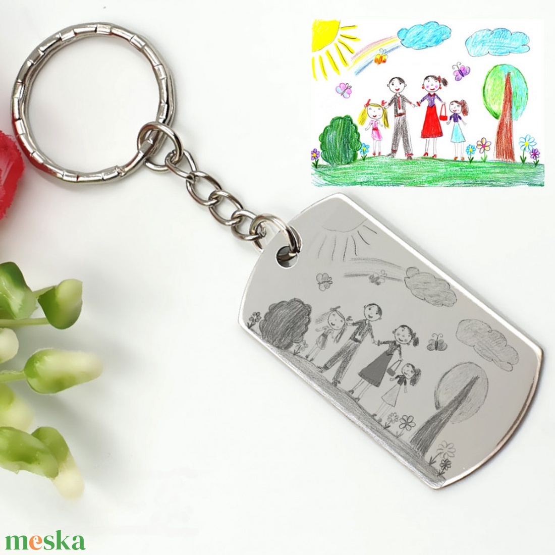 Gyerekrajzos kulcstartó - saját rajzzal (téglalap medál lánccal) - táska & tok - kulcstartó & táskadísz - kulcstartó - Meska.hu