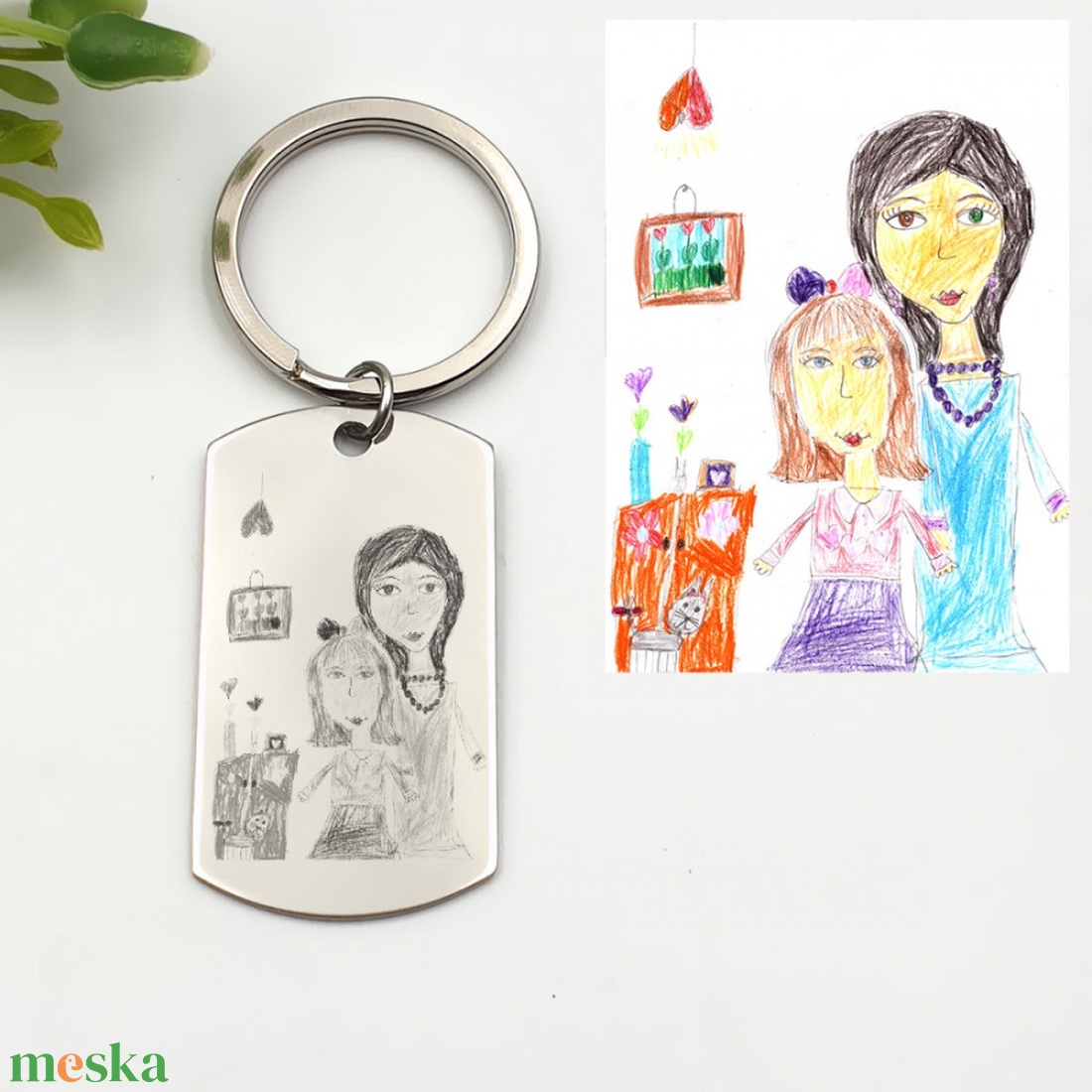 Gyerekrajzos kulcstartó - saját rajzzal (téglalap medál kulcskarikán) - táska & tok - kulcstartó & táskadísz - kulcstartó - Meska.hu