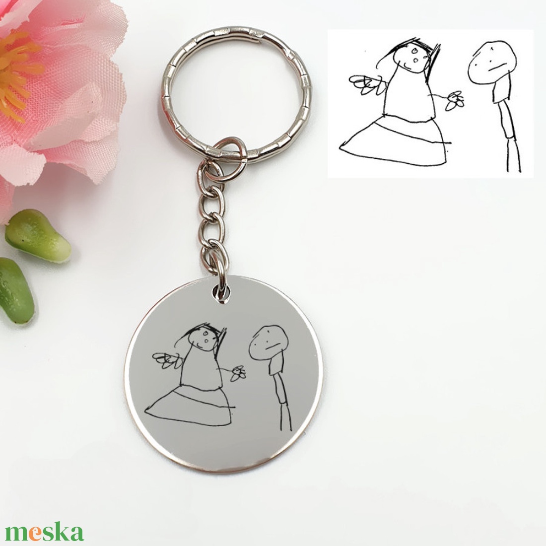 Gyerekrajzos kulcstartó - saját rajzzal (kör medál lánccal) - táska & tok - kulcstartó & táskadísz - kulcstartó - Meska.hu