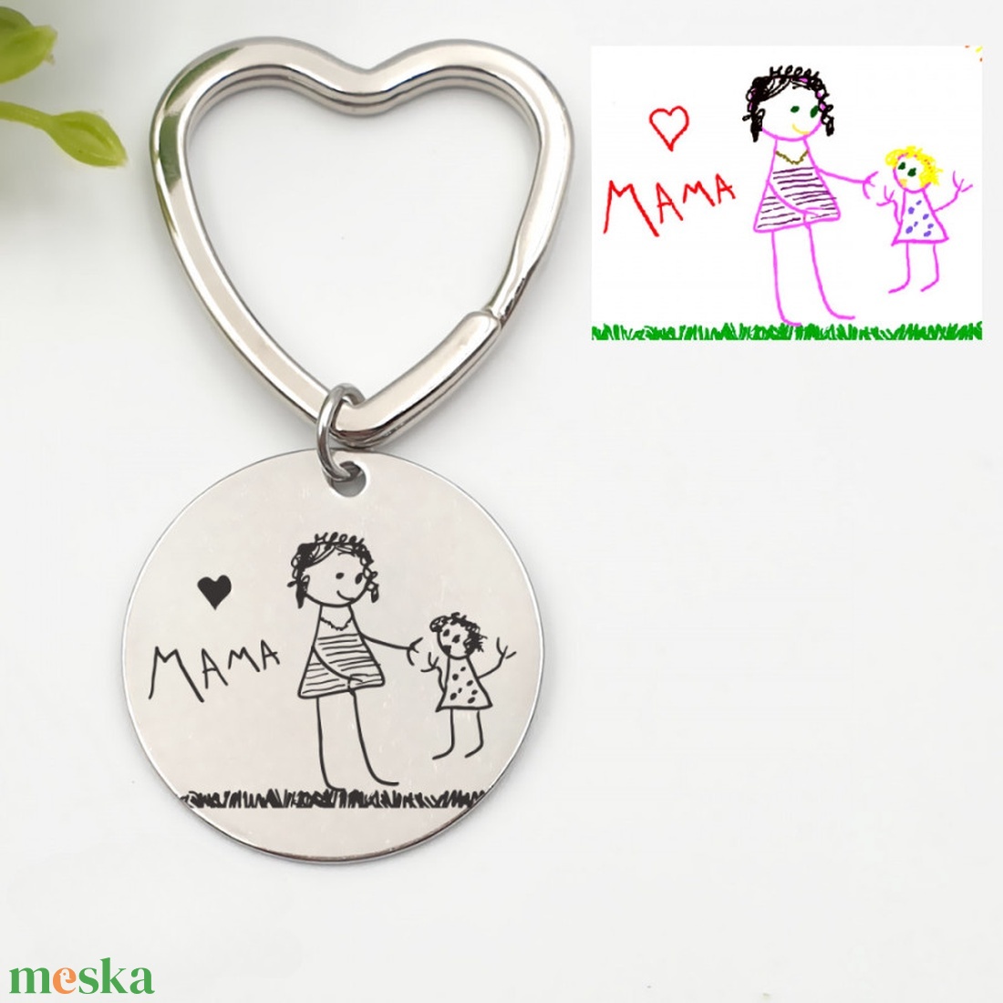 Gyerekrajzos kulcstartó - saját rajzzal (kör medál szív alapon) - táska & tok - kulcstartó & táskadísz - kulcstartó - Meska.hu