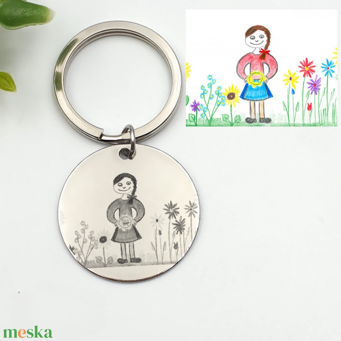Gyerekrajzos kulcstartó - saját rajzzal (kör medál kulcskarikán) - táska & tok - kulcstartó & táskadísz - kulcstartó - Meska.hu