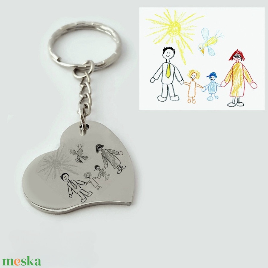 Gyerekrajzos kulcstartó - saját rajzzal (szív medál lánccal) - táska & tok - kulcstartó & táskadísz - kulcstartó - Meska.hu