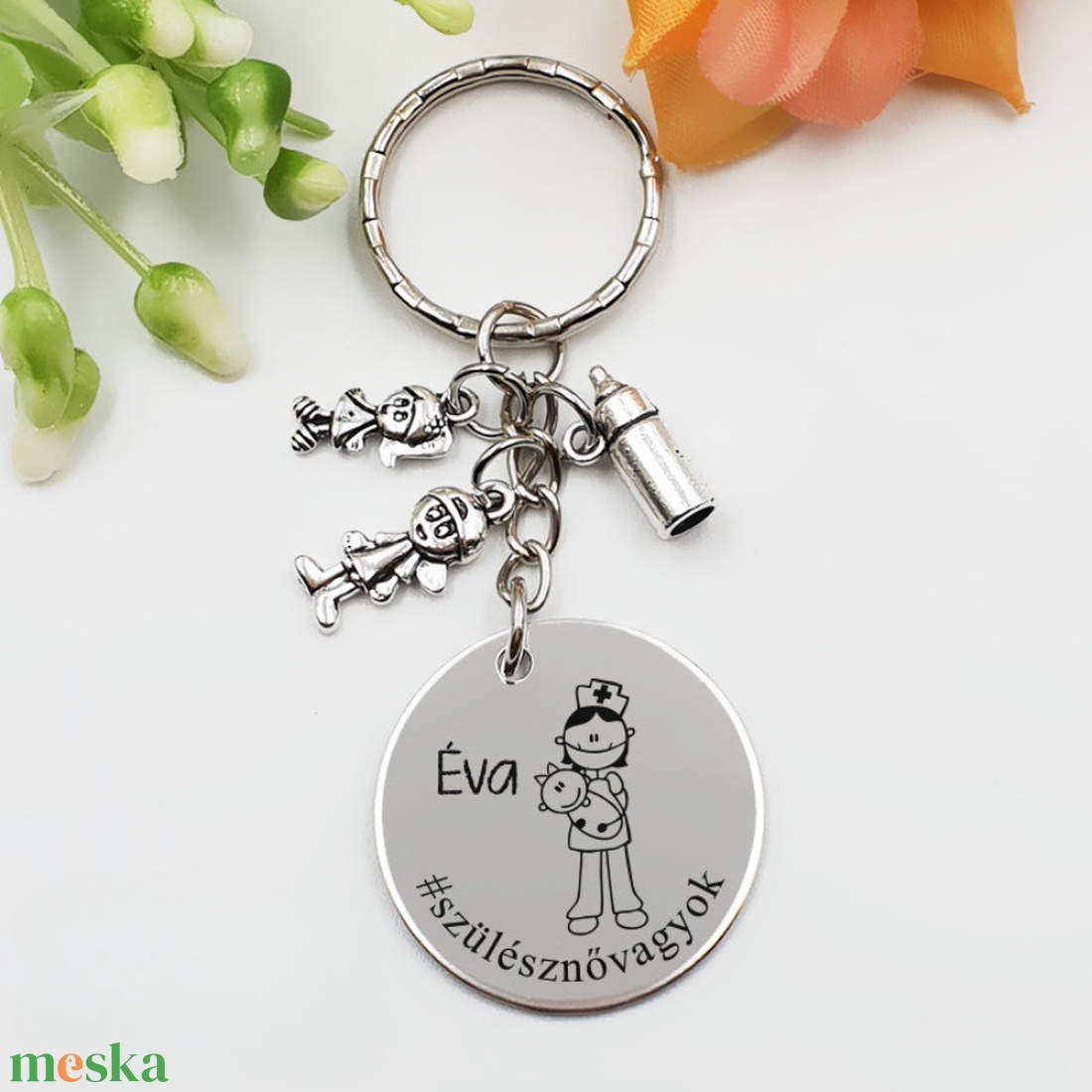 Szülésznőnek ajándék - szülésznő kulcstartó grafikával, egyedi névvel, felirattal - táska & tok - kulcstartó & táskadísz - kulcstartó - Meska.hu