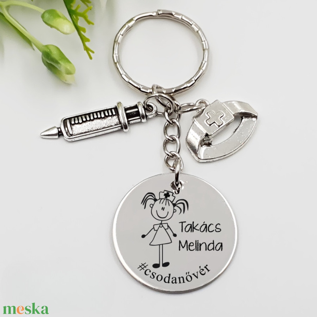 Ápolónőnek ajándék - ápolónő kulcstartó grafikával, egyedi névvel, felirattal - táska & tok - kulcstartó & táskadísz - kulcstartó - Meska.hu