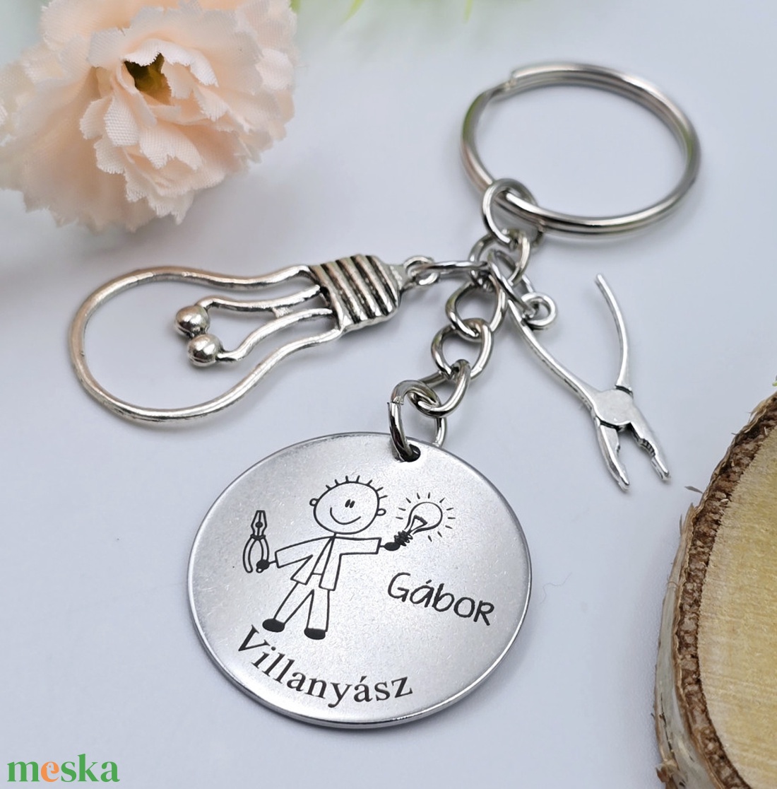 Villanyszerelőnek ajándék - villanyszerelő kulcstartó grafikával, egyedi névvel, felirattal - táska & tok - kulcstartó & táskadísz - kulcstartó - Meska.hu