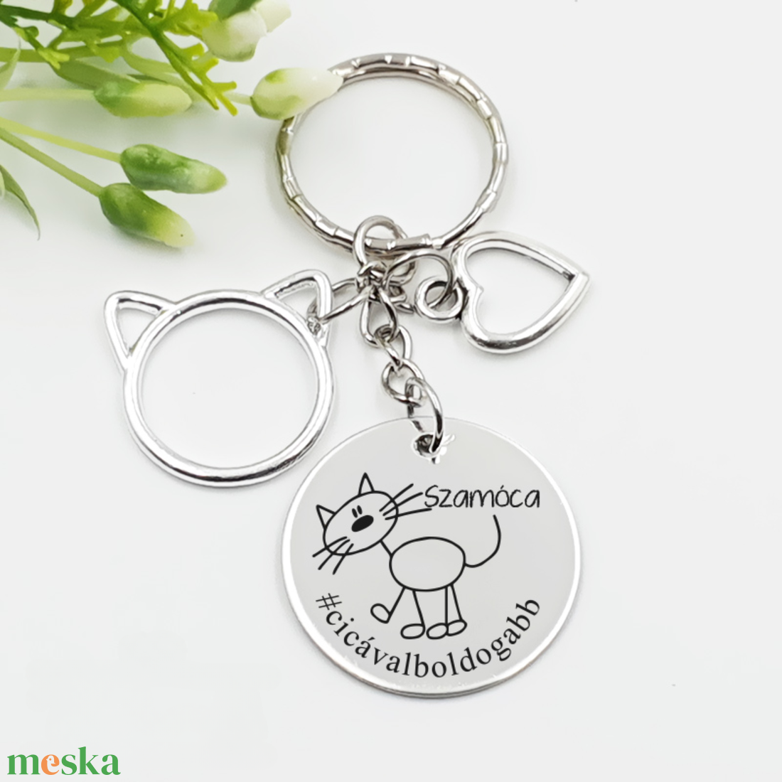 Cicagazdinak ajándék - cicagazdi kulcstartó grafikával, egyedi névvel, felirattal - táska & tok - kulcstartó & táskadísz - kulcstartó - Meska.hu