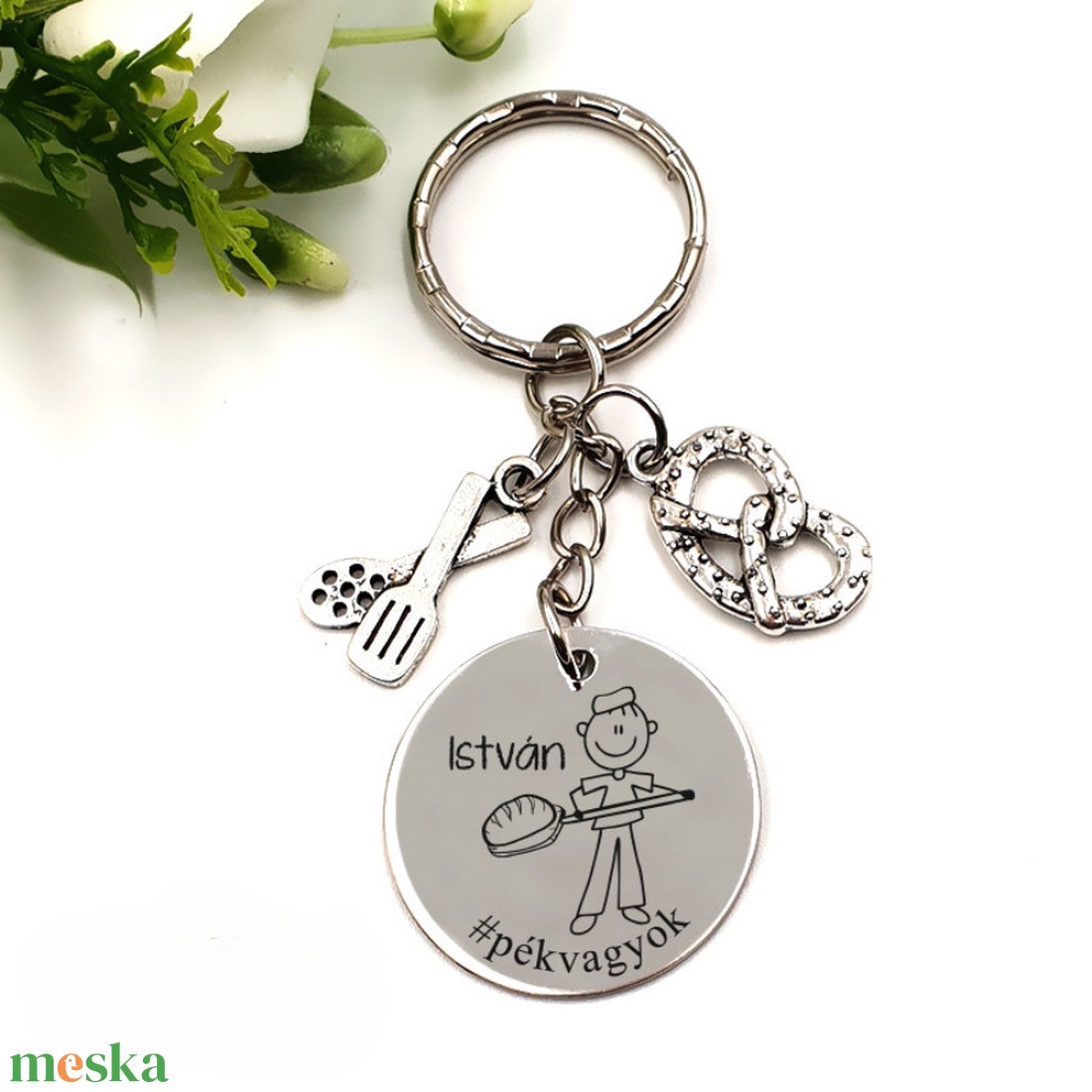 Péknek ajándék - pék kulcstartó grafikával, egyedi névvel, felirattal - táska & tok - kulcstartó & táskadísz - kulcstartó - Meska.hu