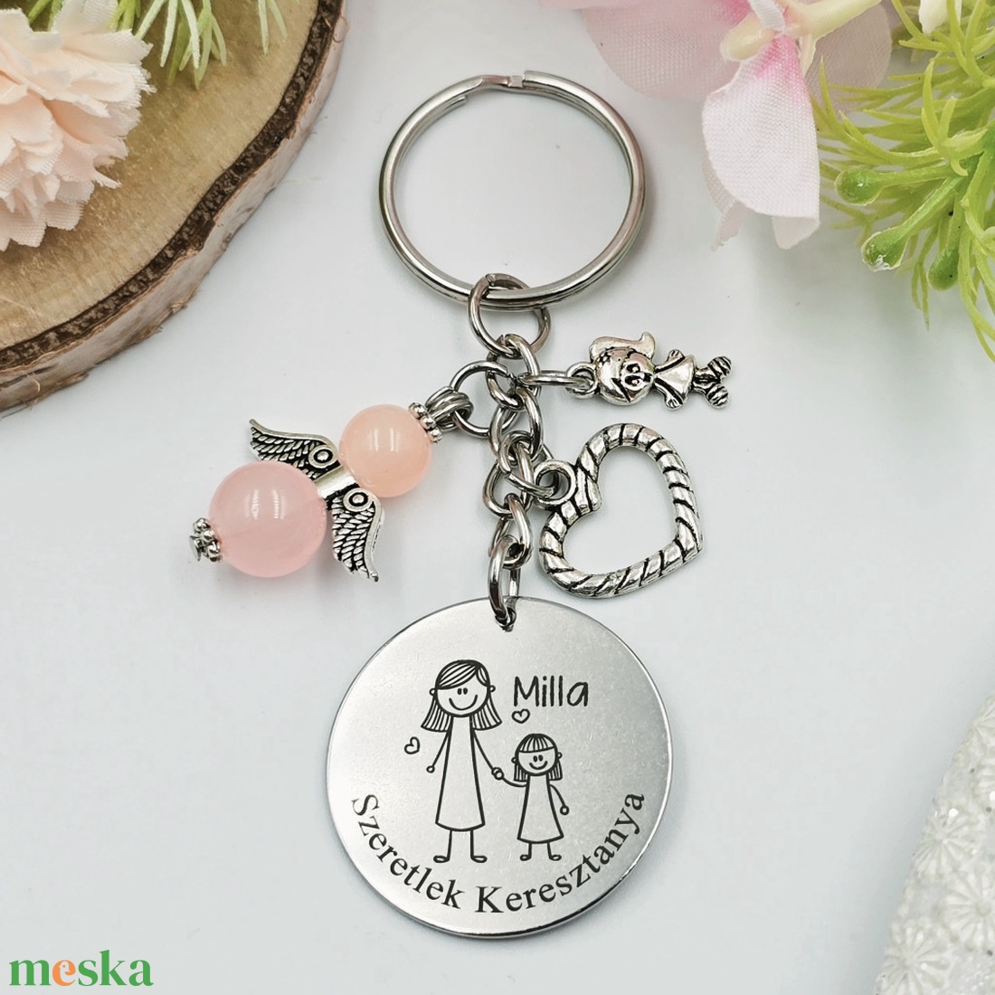 Keresztanyának ajándék - keresztanya kulcstartó grafikával, egyedi névvel, felirattal (kislányos) - táska & tok - kulcstartó & táskadísz - kulcstartó - Meska.hu