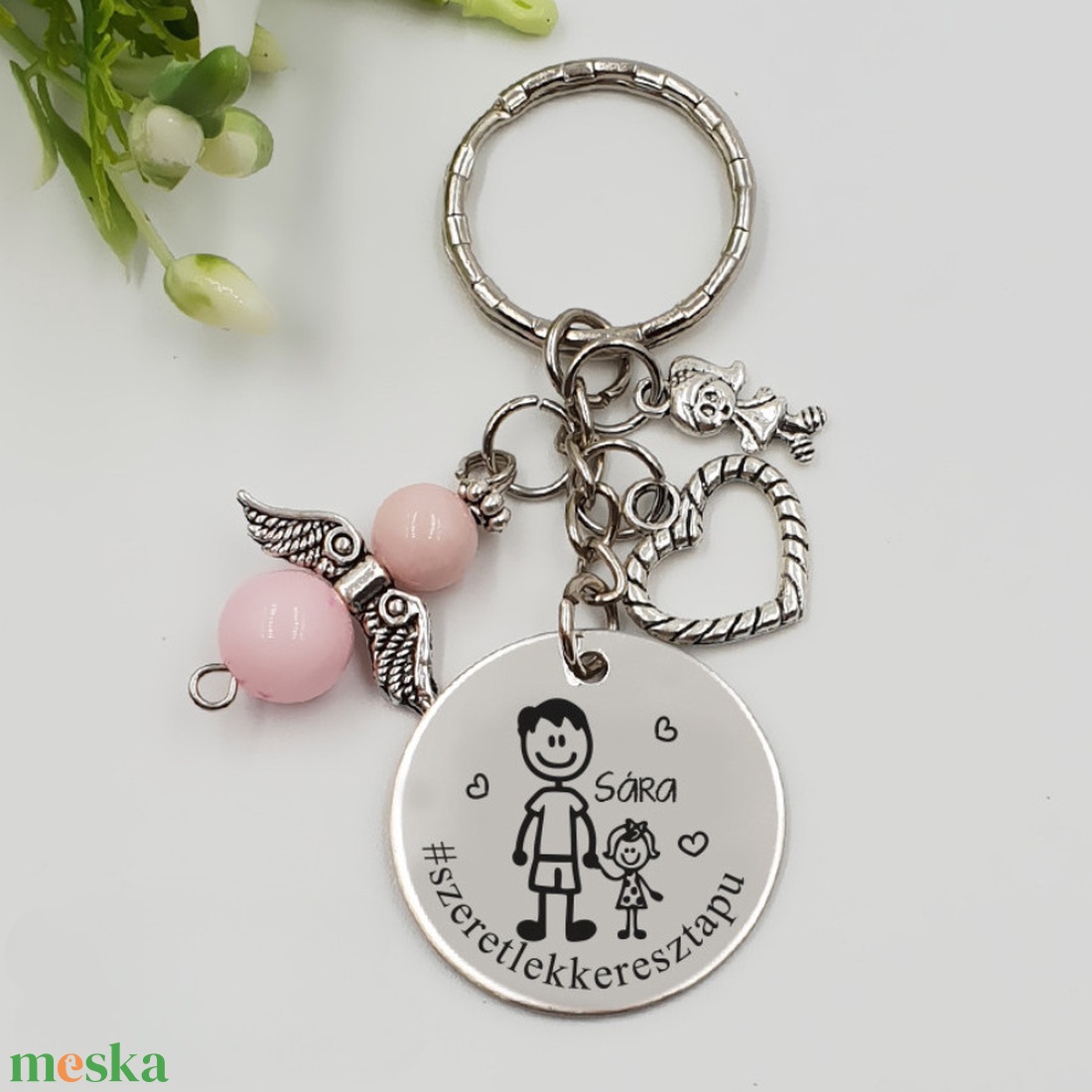 Keresztapának ajándék - keresztapa kulcstartó grafikával, egyedi névvel, felirattal (kislányos) - táska & tok - kulcstartó & táskadísz - kulcstartó - Meska.hu