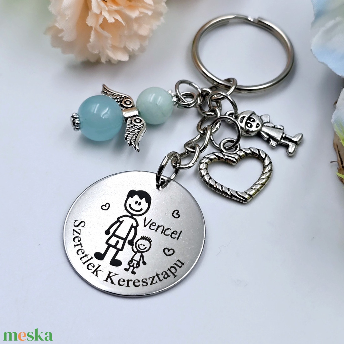 Keresztapának ajándék - keresztapa kulcstartó grafikával, egyedi névvel, felirattal (kisfiús) - táska & tok - kulcstartó & táskadísz - kulcstartó - Meska.hu