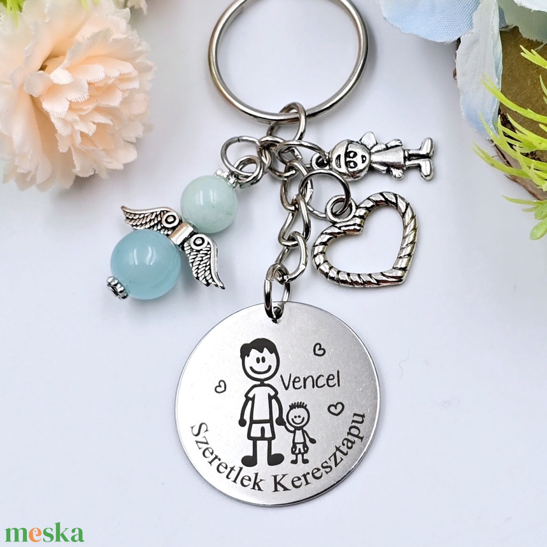 Keresztapának ajándék - keresztapa kulcstartó grafikával, egyedi névvel, felirattal (kisfiús) - táska & tok - kulcstartó & táskadísz - kulcstartó - Meska.hu