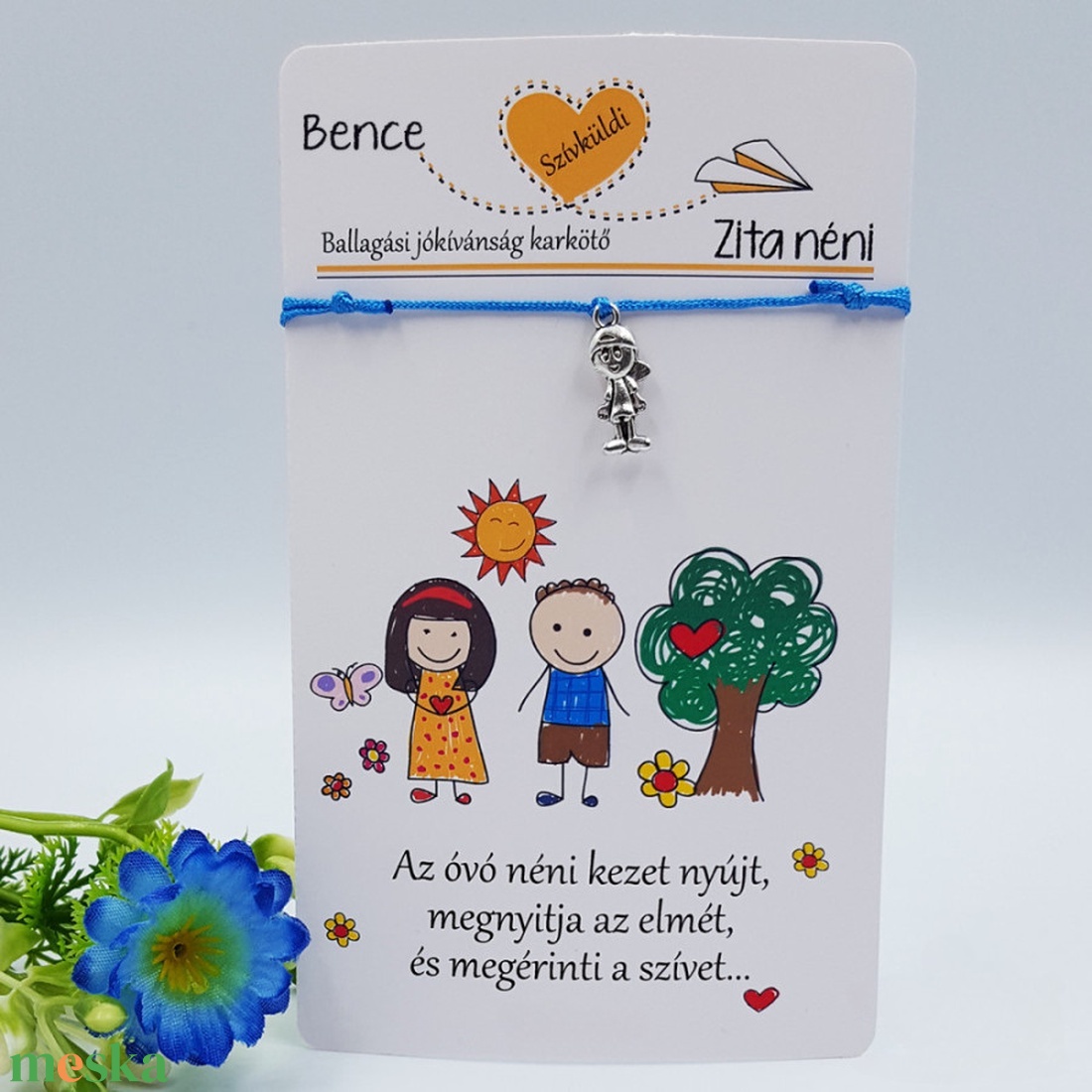 Ajándék óvó néninek. Óvodai ballagási jókívánság karkötő óvó néninek 5. (kisfiú medállal) - ékszer - karkötő - névre szóló karkötő - Meska.hu