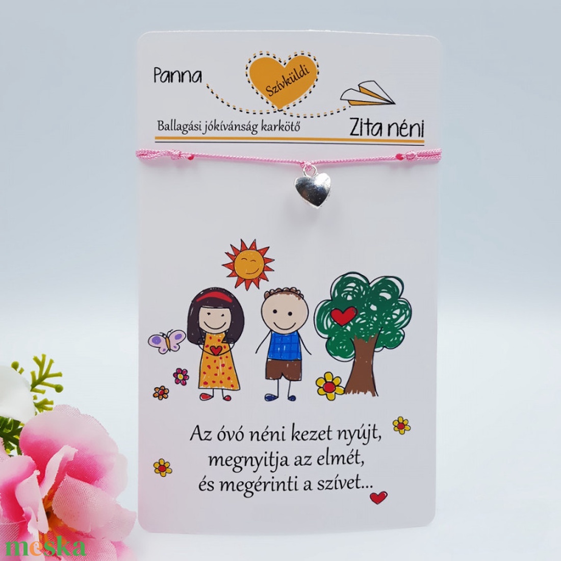 Ajándék óvó néninek. Óvodai ballagási jókívánság karkötő óvó néninek 6. (szív medállal) - ékszer - karkötő - névre szóló karkötő - Meska.hu