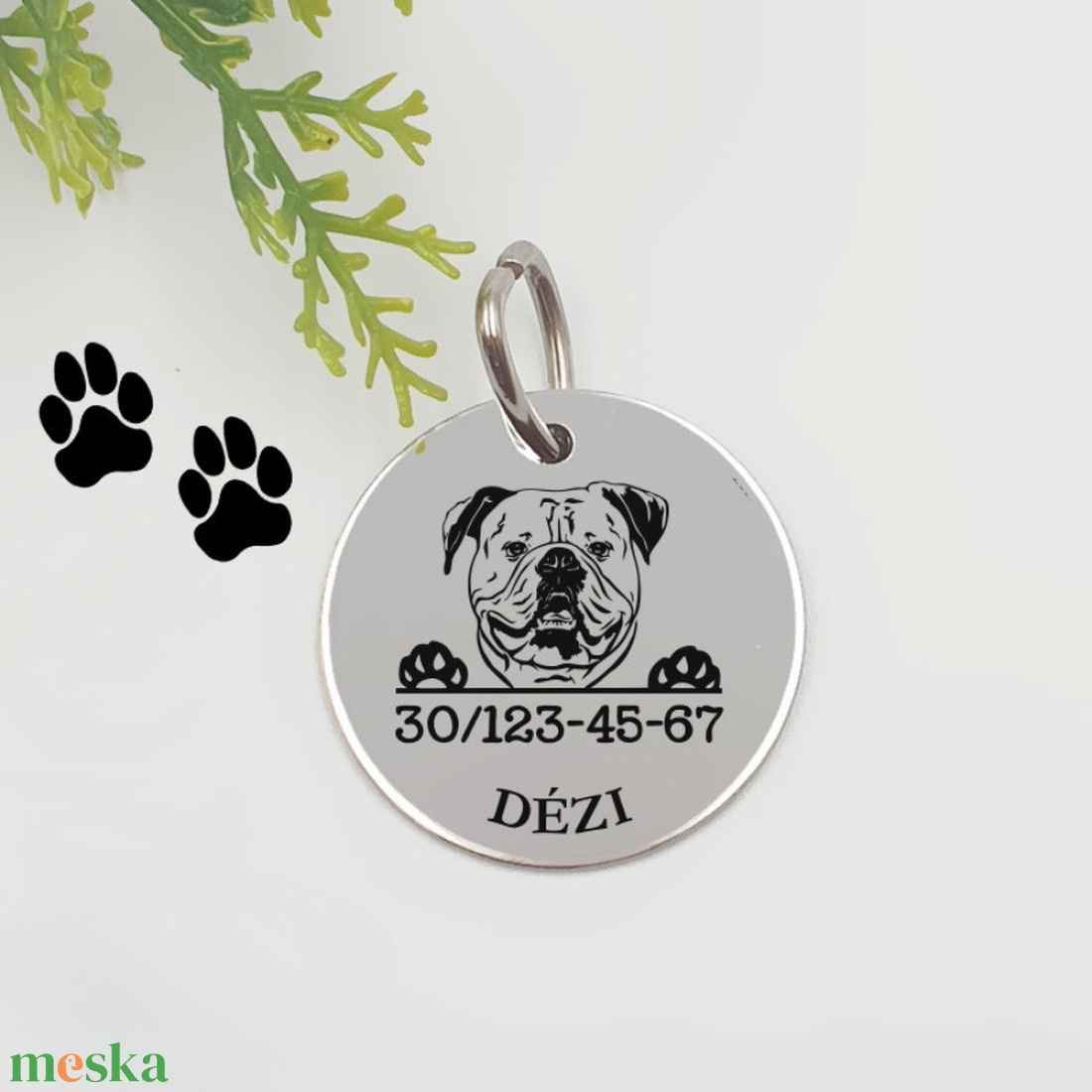 Amerikai bulldog kutyabiléta saját kutyád nevével, telefonszámmal - otthon & életmód - kisállatoknak - kutyáknak - kutya biléta - Meska.hu