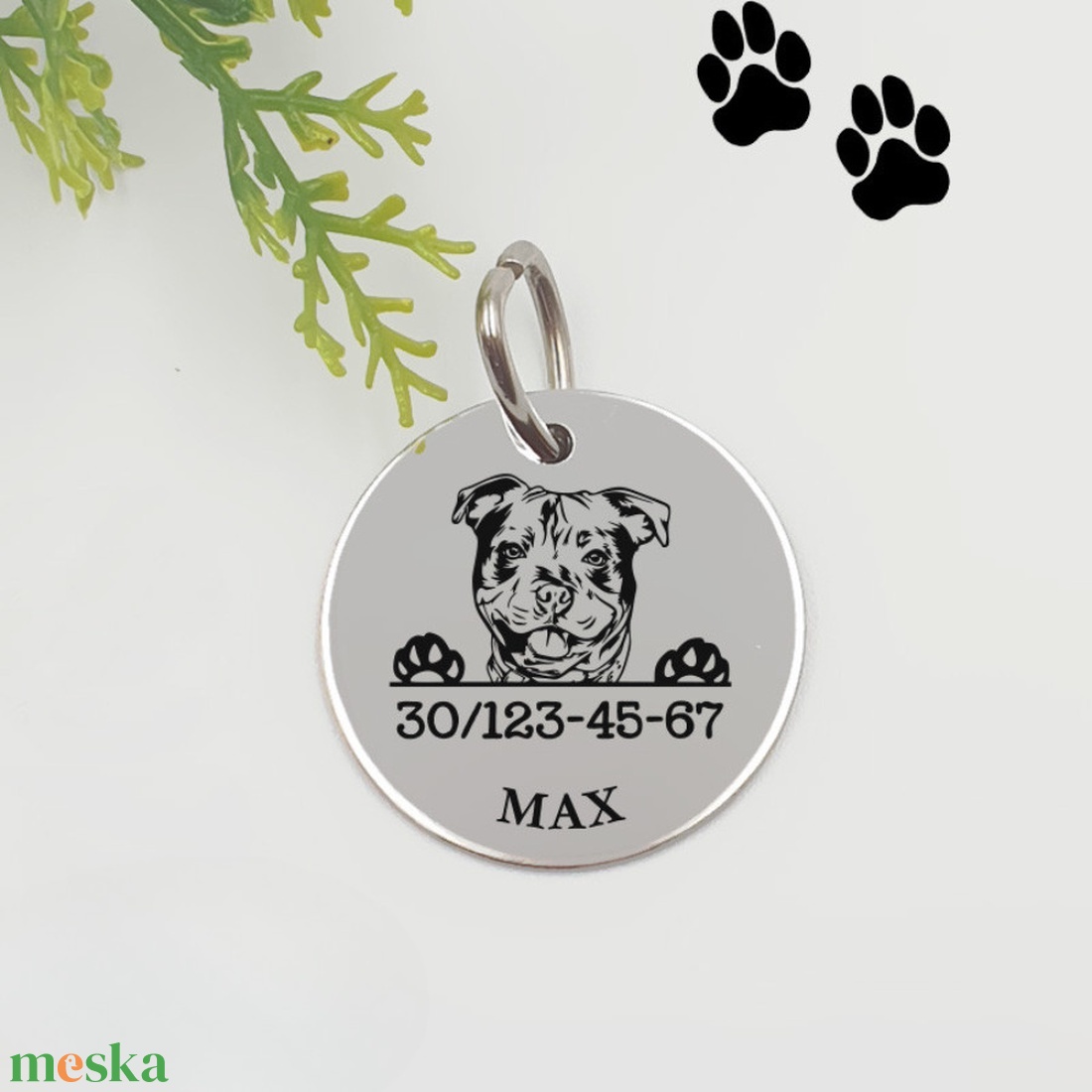Staffordshire terrier kutyabiléta saját kutyád nevével, telefonszámmal - otthon & életmód - kisállatoknak - kutyáknak - kutya biléta - Meska.hu