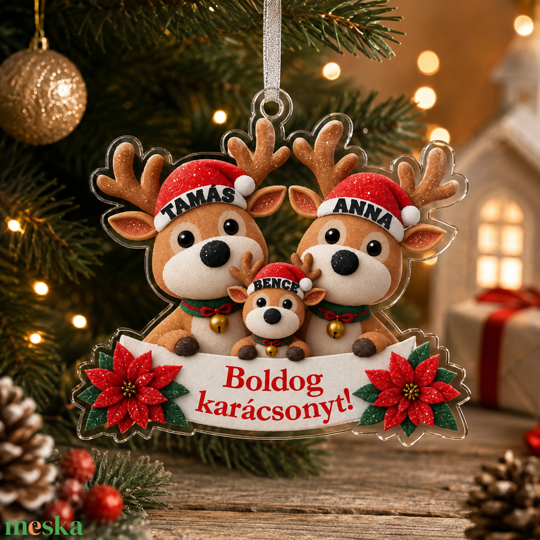 Személyre szabott családi rénszarvasos karácsonyfadísz 3�6 főre - karácsony - karácsonyi lakásdekoráció - karácsonyfadíszek - Meska.hu