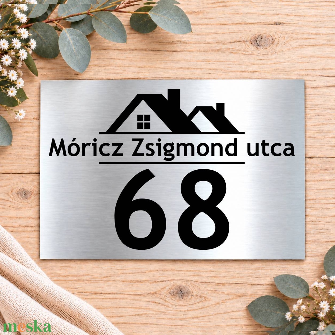 Gravírozott házszámtábla házikó mintával - 02 - otthon & életmód - ház & kert - házszám - Meska.hu