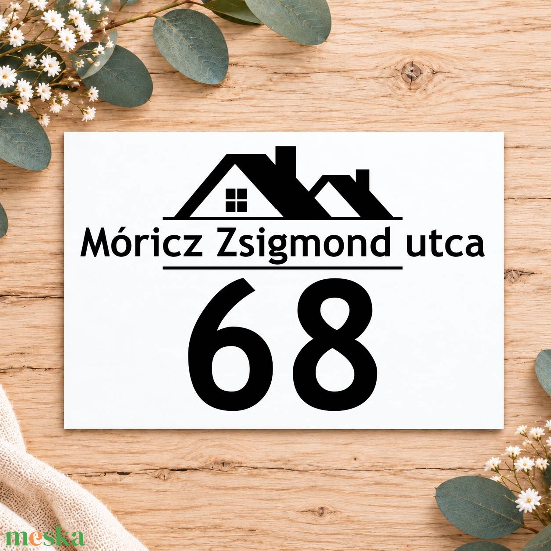 Gravírozott házszámtábla házikó mintával - 02 - otthon & életmód - ház & kert - házszám - Meska.hu