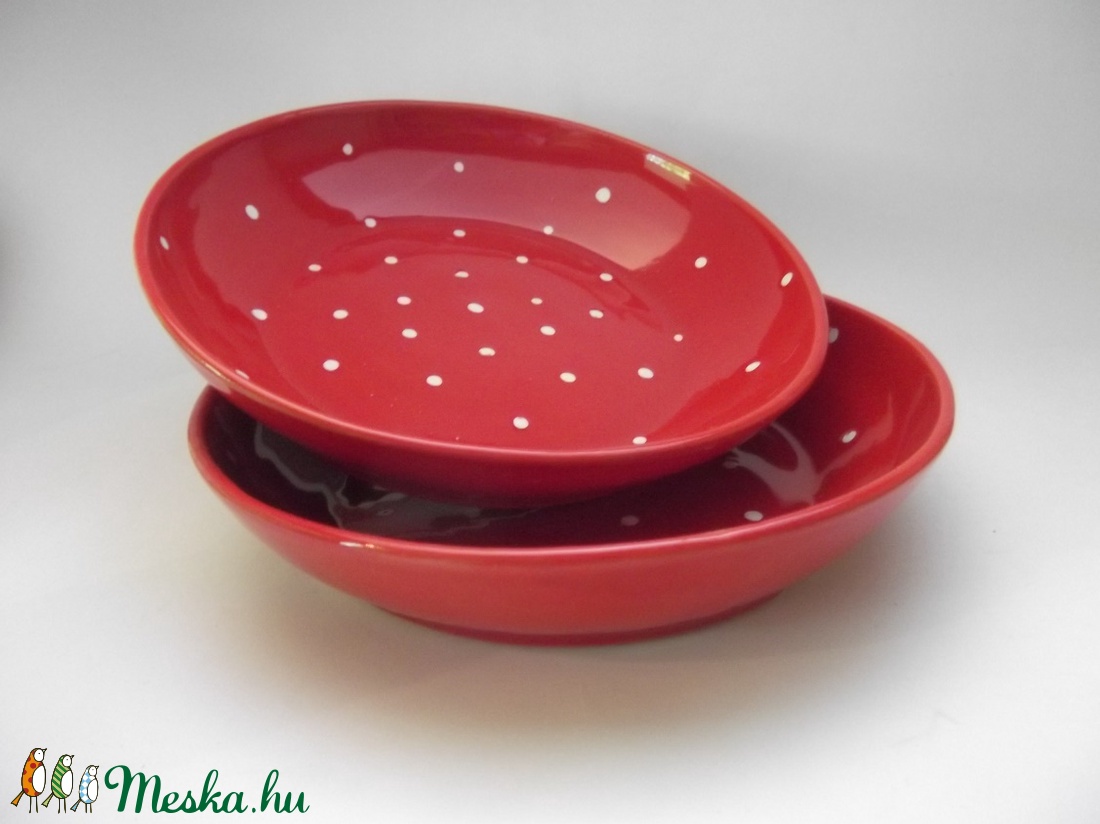 Piros pöttyös tányér szett -  - Meska.hu